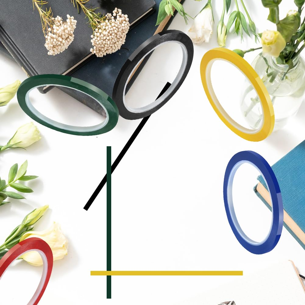 5 Rolls Colored Masking Tape,Self-Adhesive Grid Marking Tapes for Art Board Outdoor, Whiteboard (3Mm X 66M/Roll) image number 1