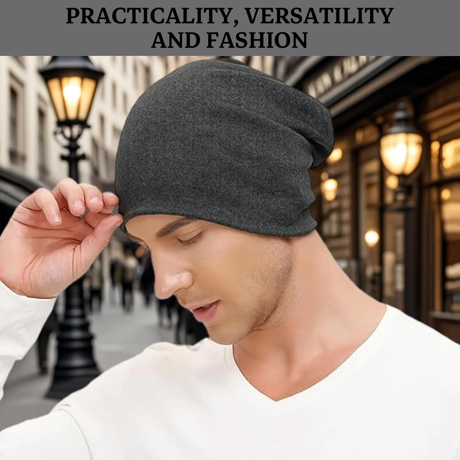 Tzylomirx 2 Pack Cotton Slouchy Beanie Hats - Breathable Lightweight Skull Cap for Men & Women, Stretchy Unisex Outdoor Beanie for Running Cycling Hiking, Breathable Chemo Hats Black image number 1