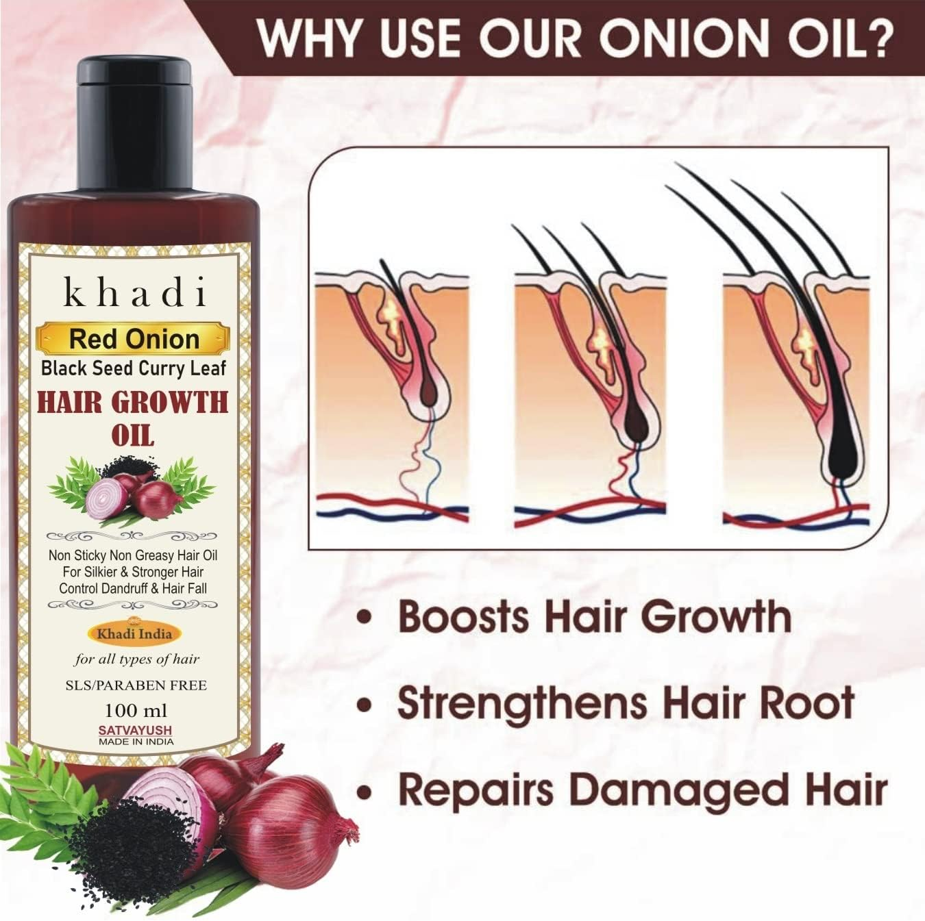 Satvayush Khadi Onion Black Seed & Curry Leaf Hair Oil 100 Ml image number 4