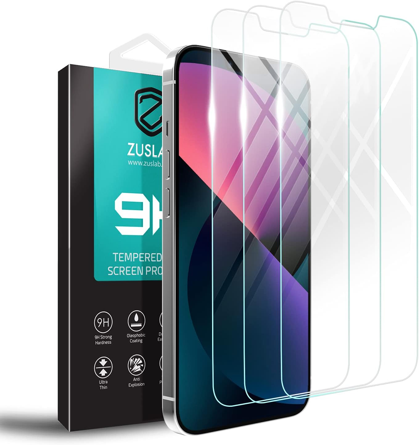 [3 Pack] ZUSLAB Screen Protector for Iphone 16E / 14/13 Pro / 13 Tempered Glass Film Case Friendly 9H Hardness for Apple - Clear image number 4