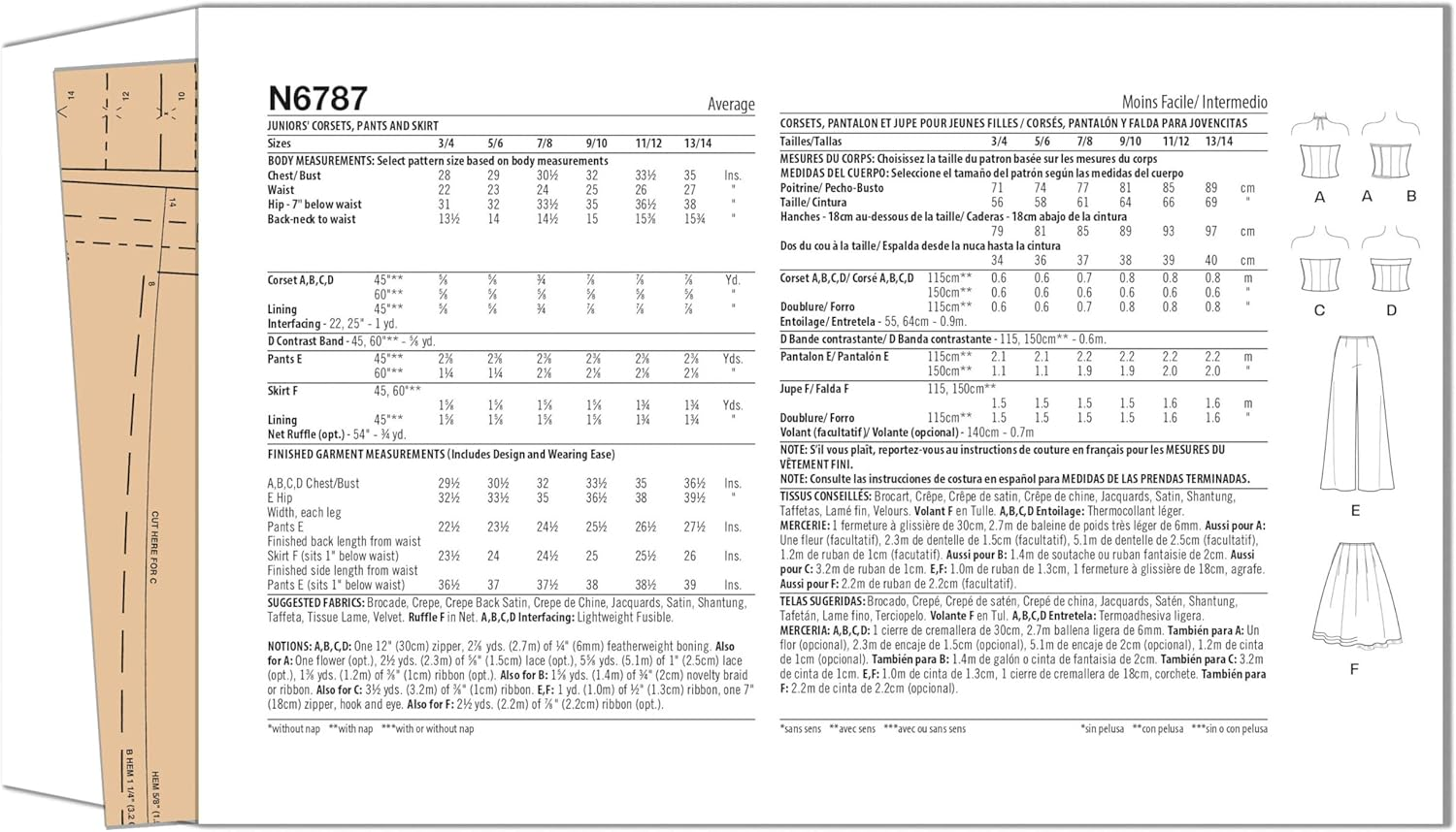 New Look Sewing Pattern UN6787A Juniors' Corsets, Trousers and Skirt a (3/4-13/14) image number 5