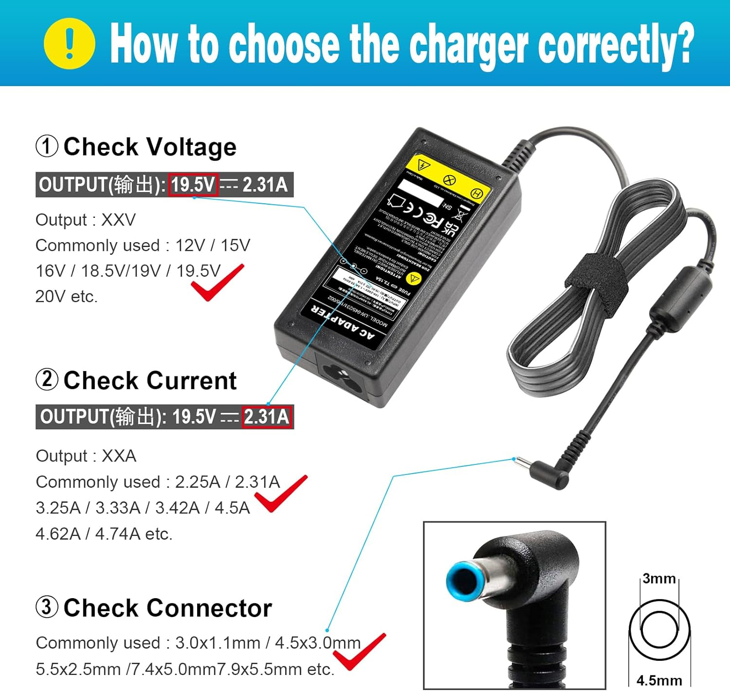 45W AC Adapter Charger for HP Split 13 X2;For HP Stream 11 13 14 Series Pavilion X360 X2 11 11T 13 15 Elitebook Folio 1040 G1;P/N 721092-001 PA-1450-56HA Power Cord[19.5V 2.31A] image number 1