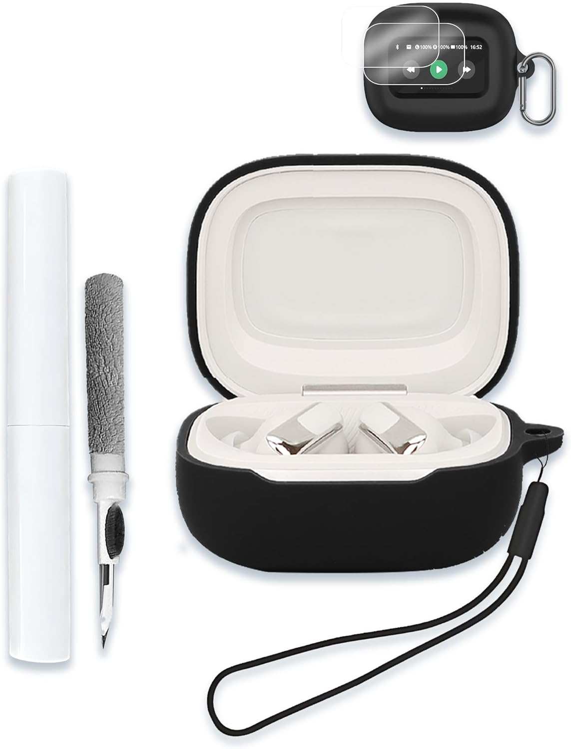 Case for Live Beam 3/ Buds 3/ Flex 3 Earbuds, Soft Silicone Protective Portable Scratch Shock Resistant Compatible with Shell with Cleaner Kit & Carabiner & Lanyard,Black