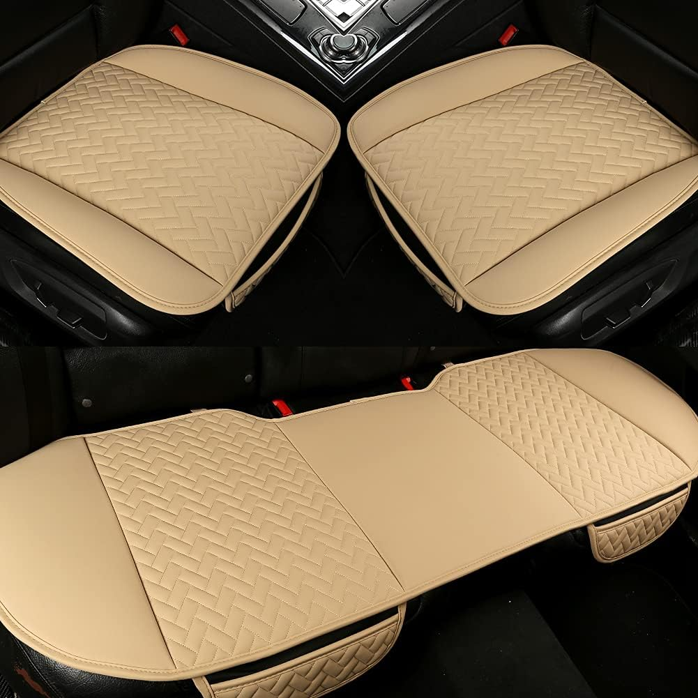 West Llama Full Set Car Seat Covers for Front and Rear Bottom Seats Only, Luxury PU Leather Car Seat Pads Protectors Waterproof and Wear-Resistant,Beige image number 6