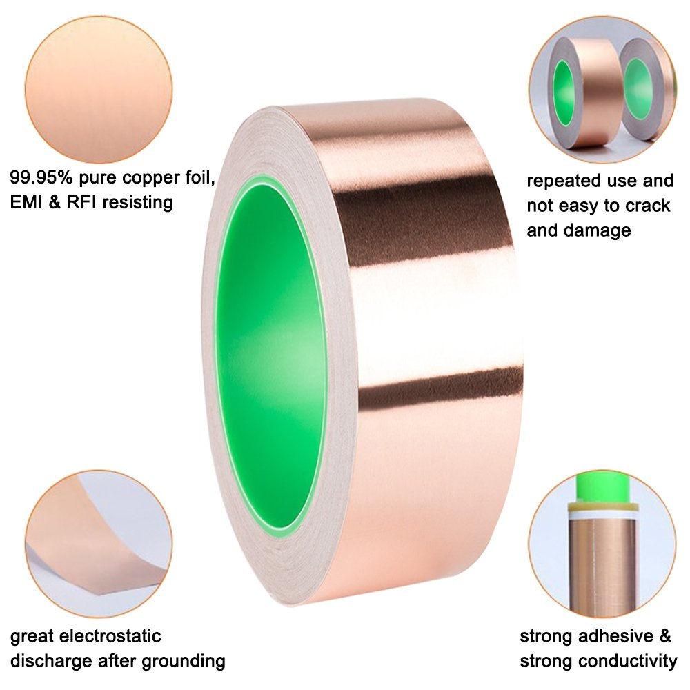 Danzix Copper Foil Tape Conductive Self Adhesive (2Inch X 33Ft) Extra Long Value Pack for Guitar & EMI Shielding, Slug Repellent, Crafts, Electrical Repairs, Grounding, Stained Glass, Brazing, Solde image number 1