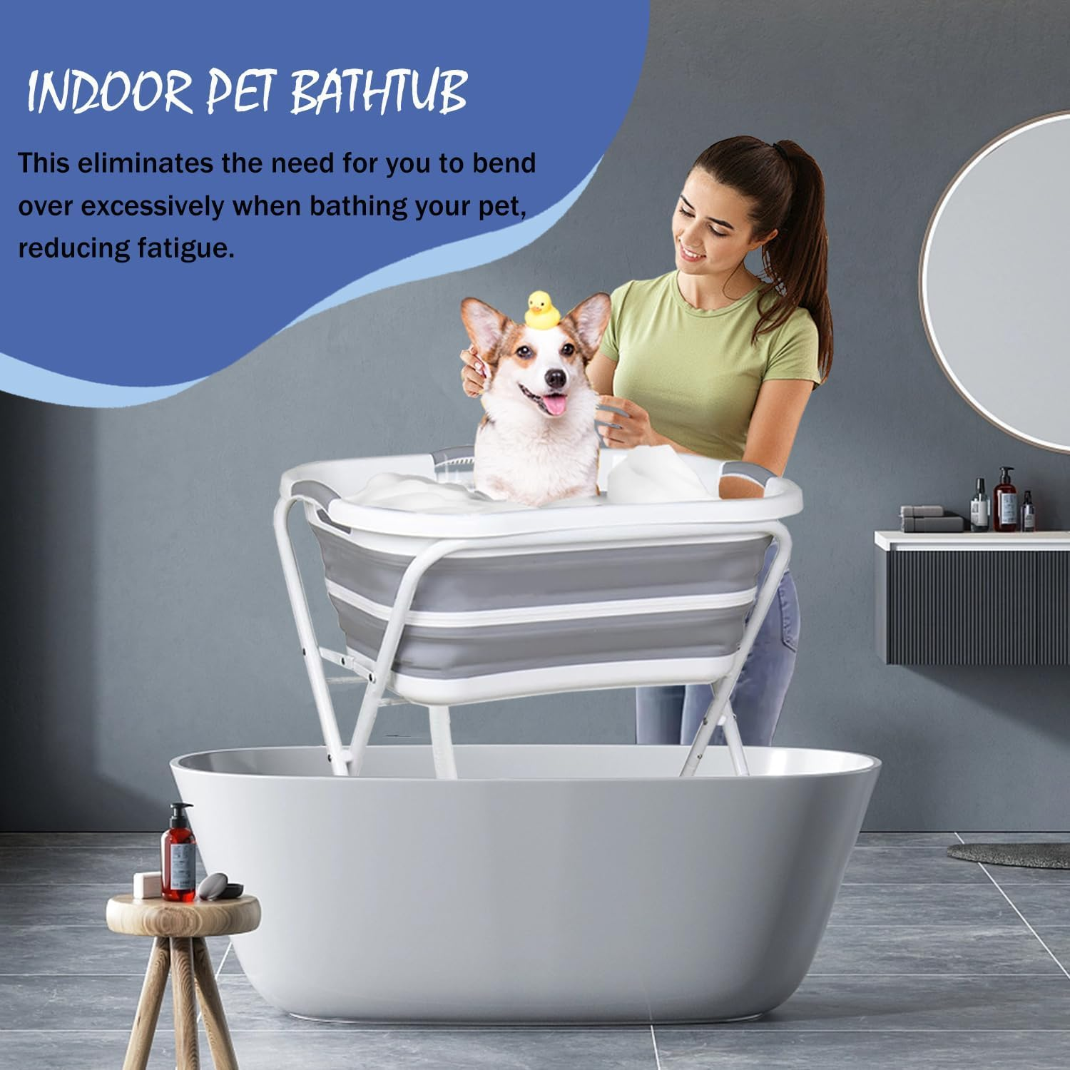 2 in 1 Dog Bath Tub Dog Washing Station for Bathing and Grooming, Elevated Collapsible Foldables Portable Shower Bathtub with Drainage Hole for Small Dogs Cats Pet, Indoor and Outdoor image number 4
