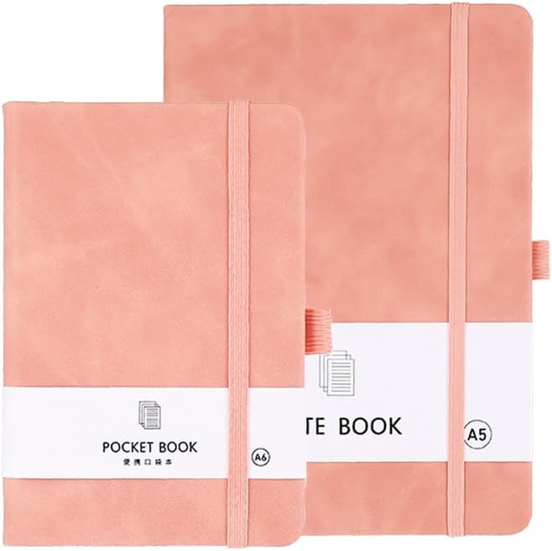 2 Pack Notebook-A6/A5 Lined Journal Notebook,100 Pages 80 GSM Journal Notebook Hardback Notepad with Bookmark, Pen Loop,Premium Leather Hardcover Notebook for Writing Study Office Travel Recording (Pink) image number 3