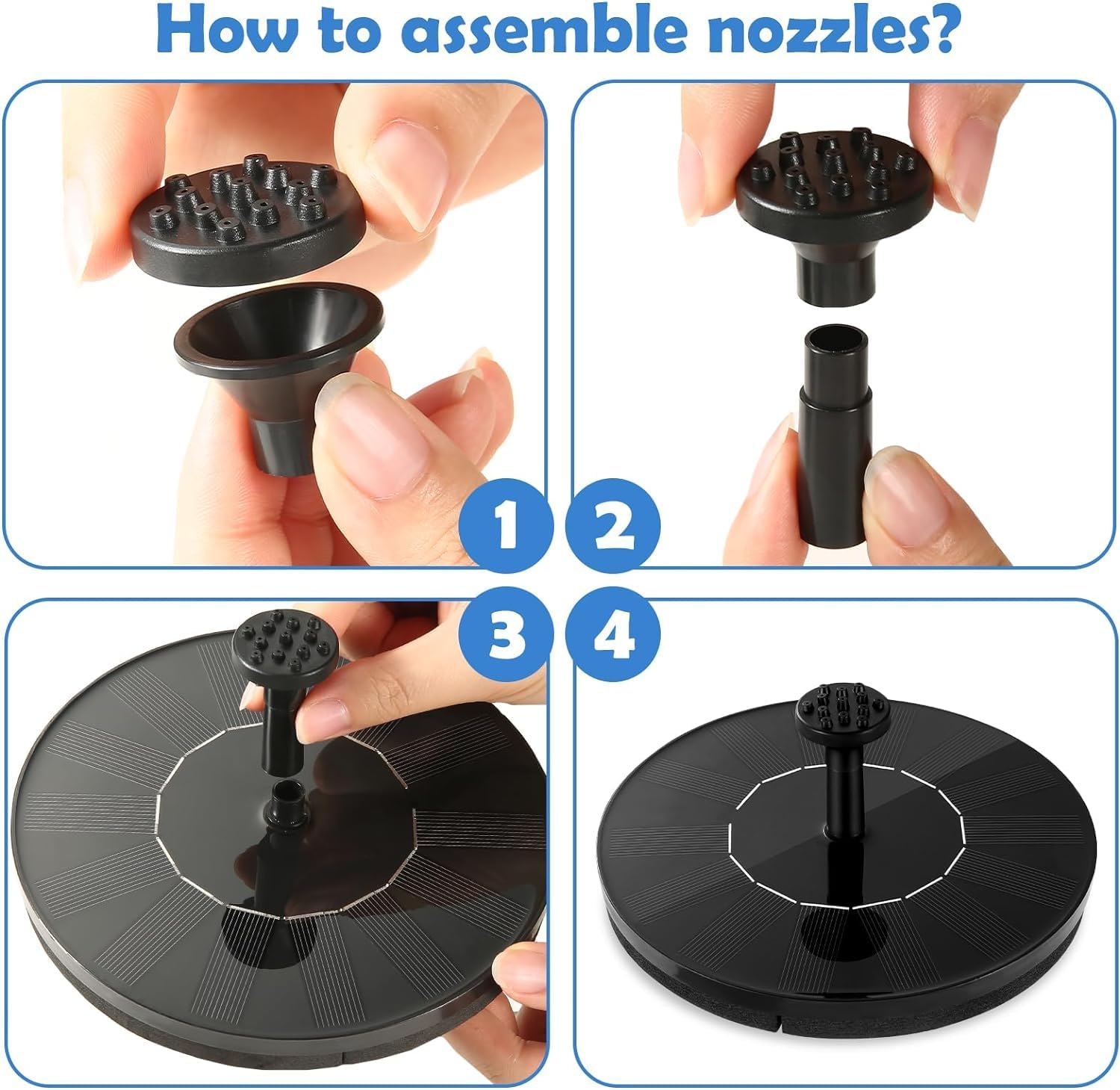 Solar Fountain Pump,Solar Bird Bath Fountain Pump with 4 Nozzle, Floating Solar Powered Water Fountain Pump for Bird Bath, Garden, Pond, Pool, Outdoor, Aquarium image number 5