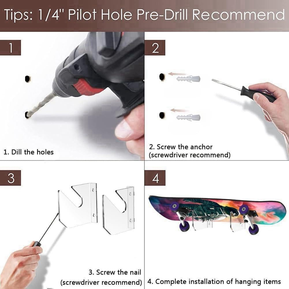 1 Pairs Skateboard Wall Mount Acrylic Skate Board Wall Holder Display Rack Indoor Floating Skateboard Storage Holder, Fine Workmanship image number 6