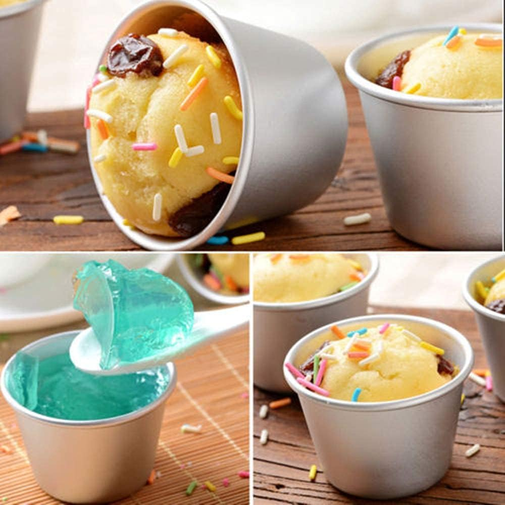 Pudding Moulds,6 PCS Egg Tart Mold Nonstick Panna Cotta Mould Aluminum Baking Cups Mini Cupcake Mould Muffin Tin Dariole Moulds for Making Sweet and Savoury Treats image number 3