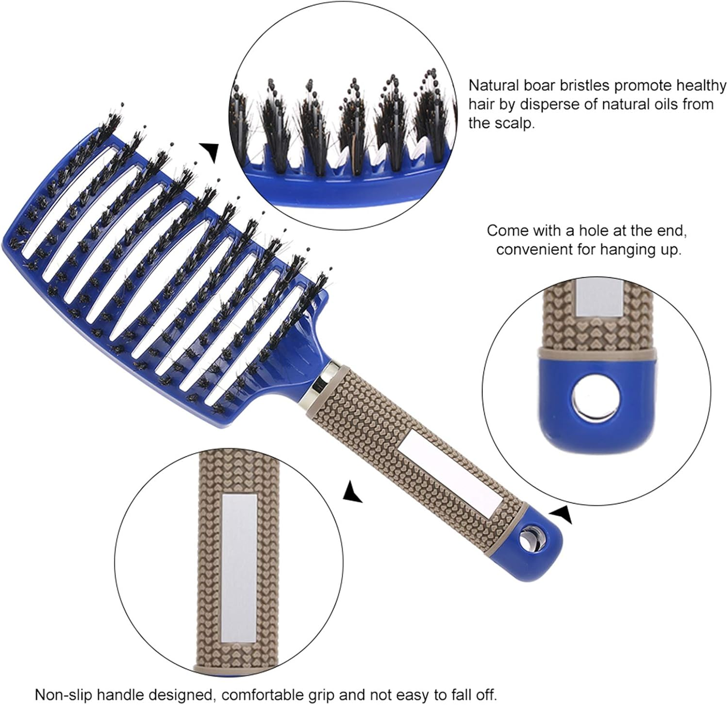 Curved Boar Bristle Hair Brush Massage Comb Detangling Hairbrush for Women image number 5