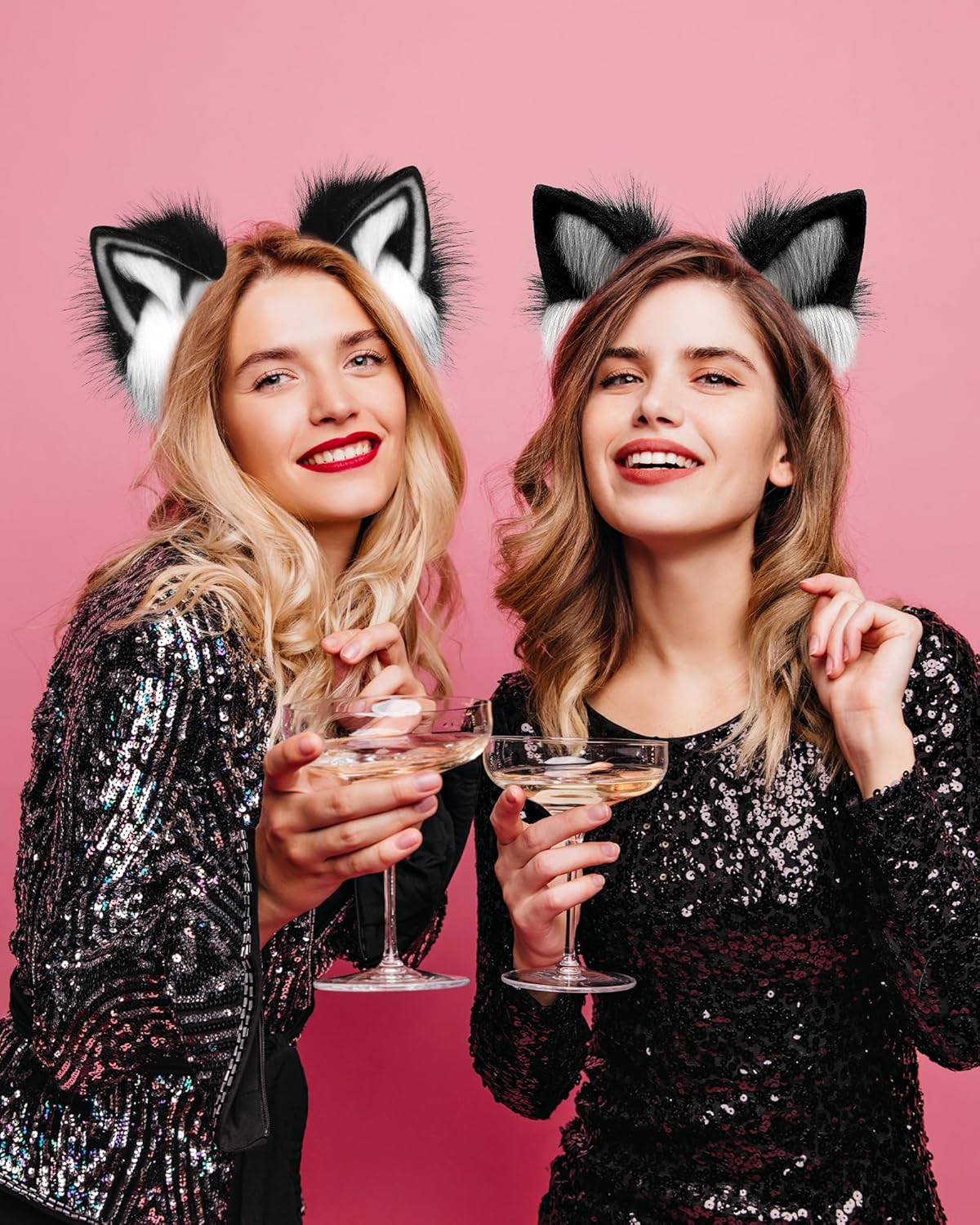 Furry Fox Wolf Cat Ears Headwear Women Men Cosplay Costume Party Cute Head Accessories for Halloween - Grey Black image number 6