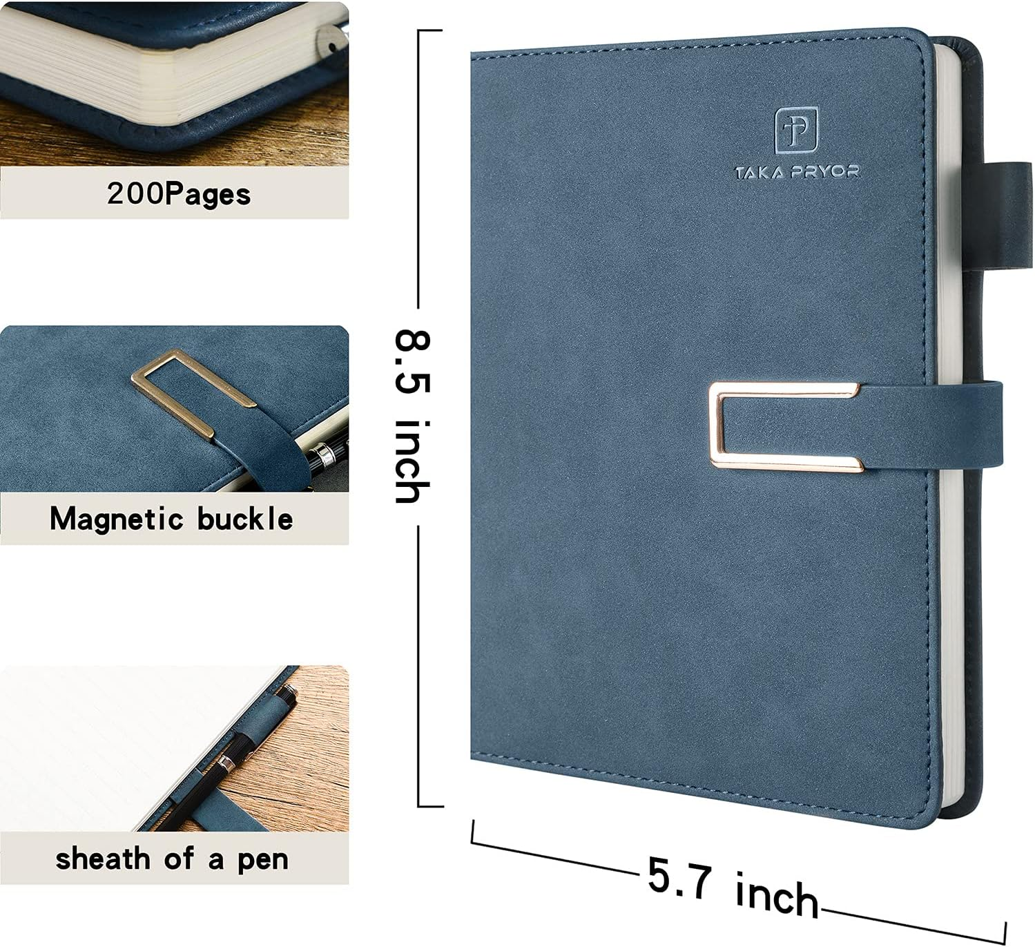TAKA PRYOR Lined Journal Notebook for Women Men,200 Pages A5 Hardcover Faux Leather Journals for Writing,Travel,Business,Work & School,College Ruled Notebooks for Note Taking, Diary Notepad 5.7"&times;8.3"(Dark Blue) image number 2