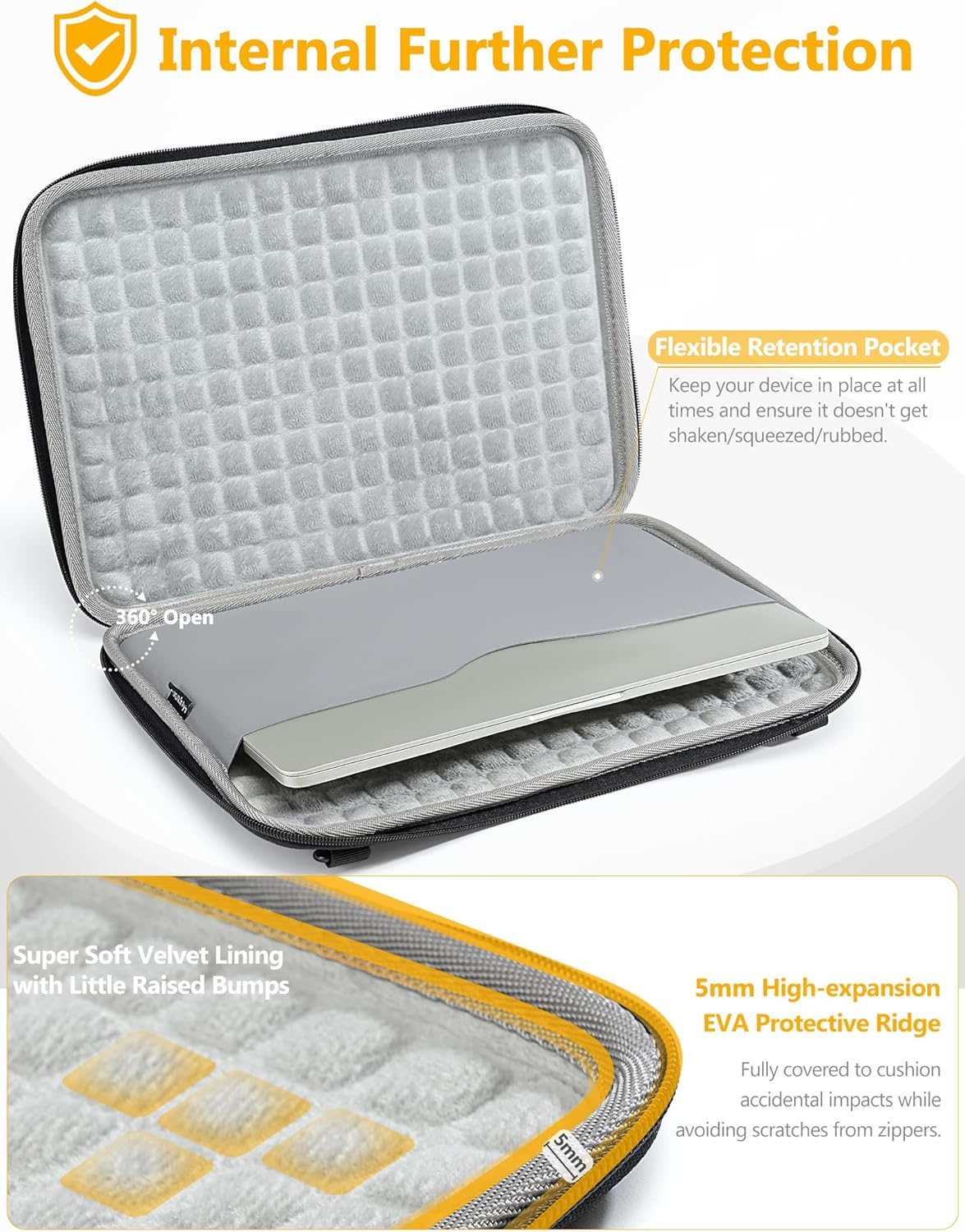 HYZUO 15-16 Inch Hard Shell Case Laptop Sleeve Bag for Macbook Pro 16 M4-M1, Macbook Air 15 M4 M3 M2, 15" Surface Laptop, Dell XPS 15/16, HP Envy/Pavilion 15, ASUS Vivobook/Zenbook 15, Black image number 6