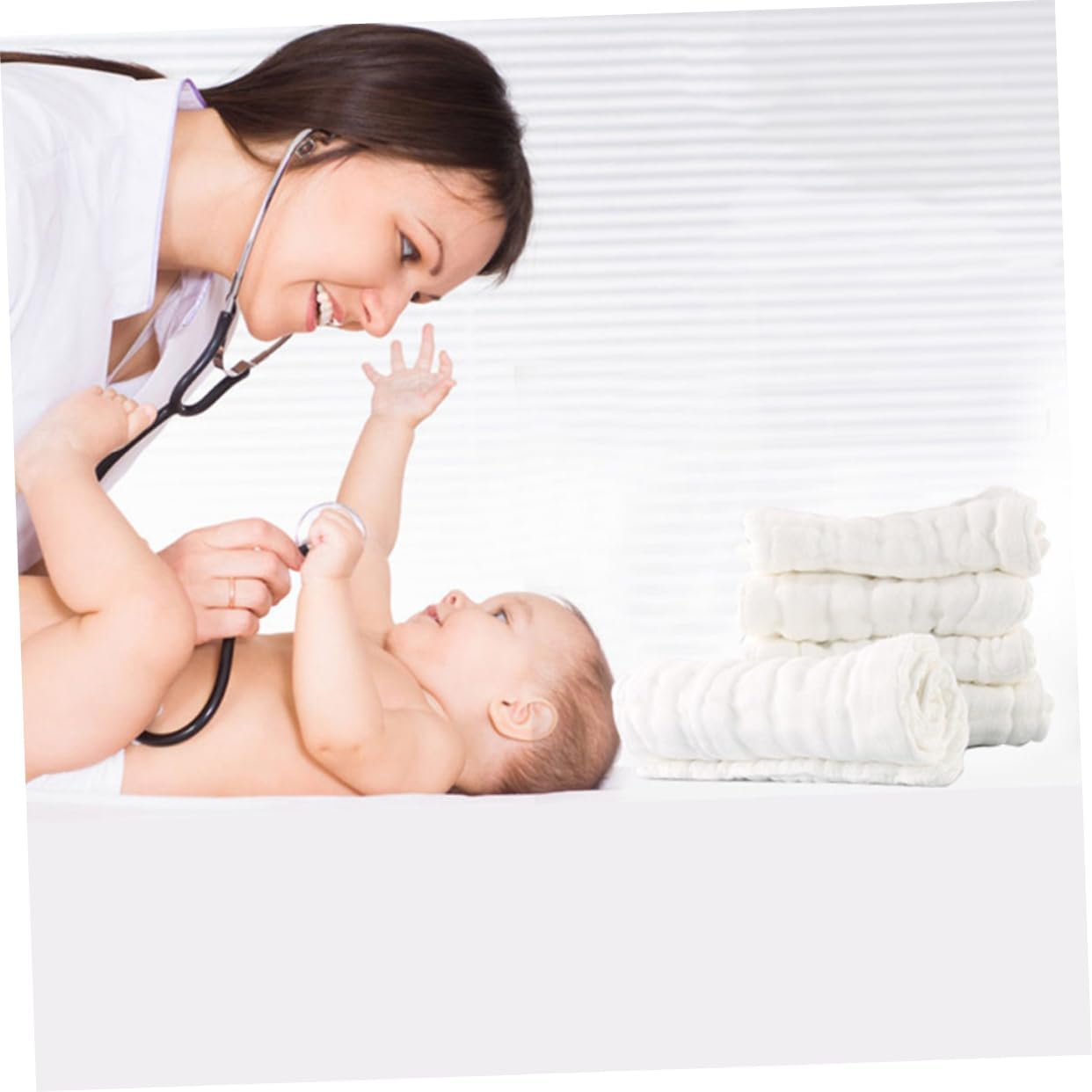 Ifundom 5Pcs Pure Cotton Muslin Swaddle Blankets Towelling Nappies Newborn Diaper Washable Generic Products image number 5