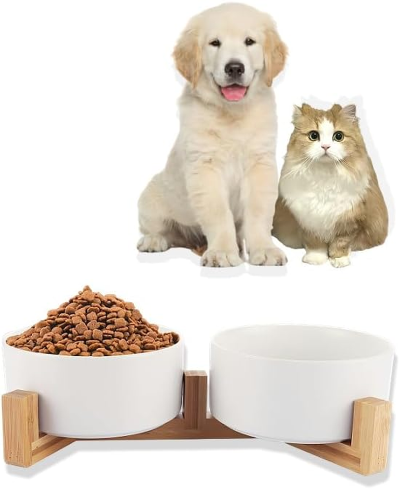 Pack of 2 Dog Bowls 850 Ml Cat Bowl with Bamboo Base Feeding Bowl for Dogs and Cats Dog Bowl Small Dogs White Dog Bowl Ceramic image number 3