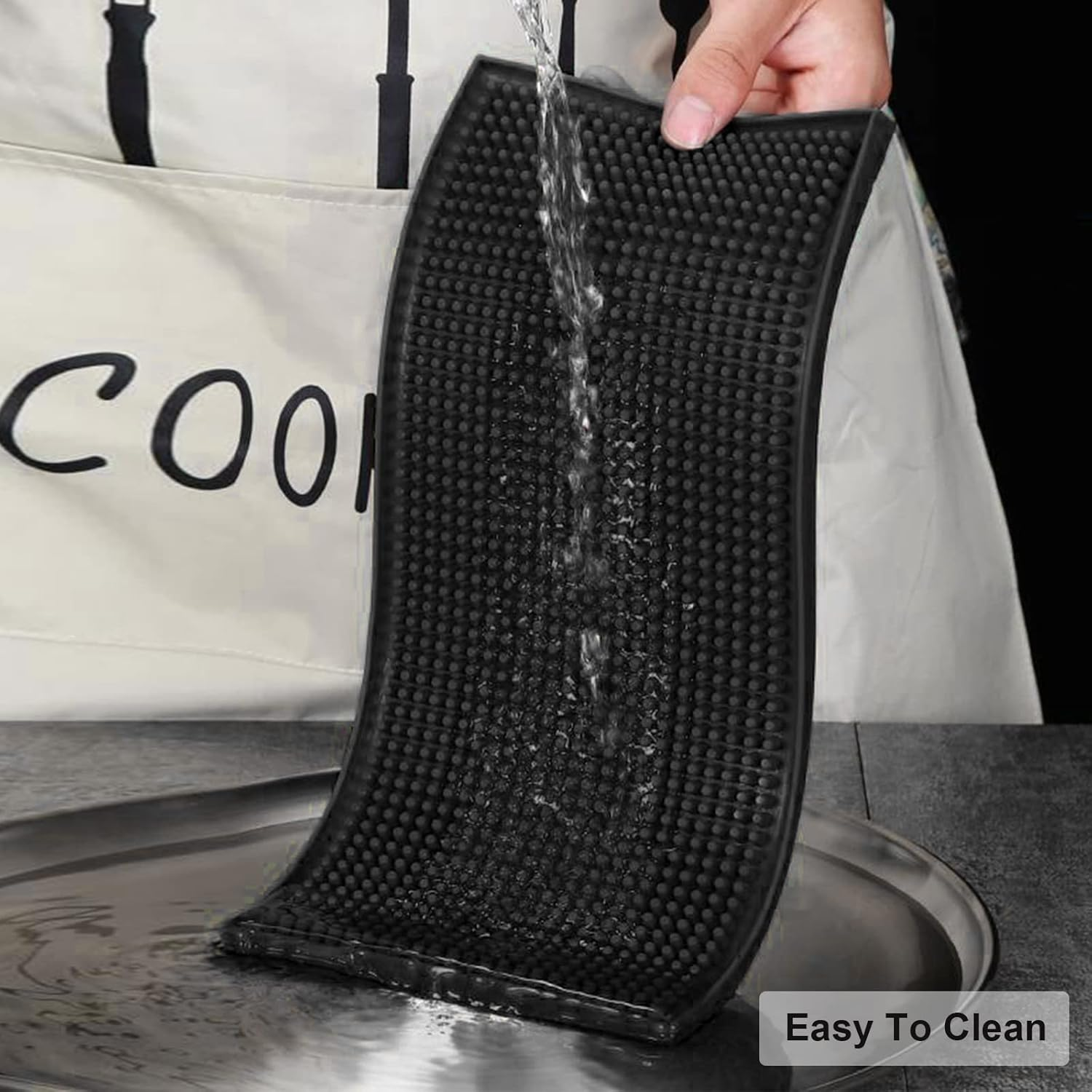 Bar Mat, Black Coffee Drying Mat PVC Bar Service Mat Non Slip Countertop Spill Mat for Tea, Coffee, Barware Tool Organizer image number 2