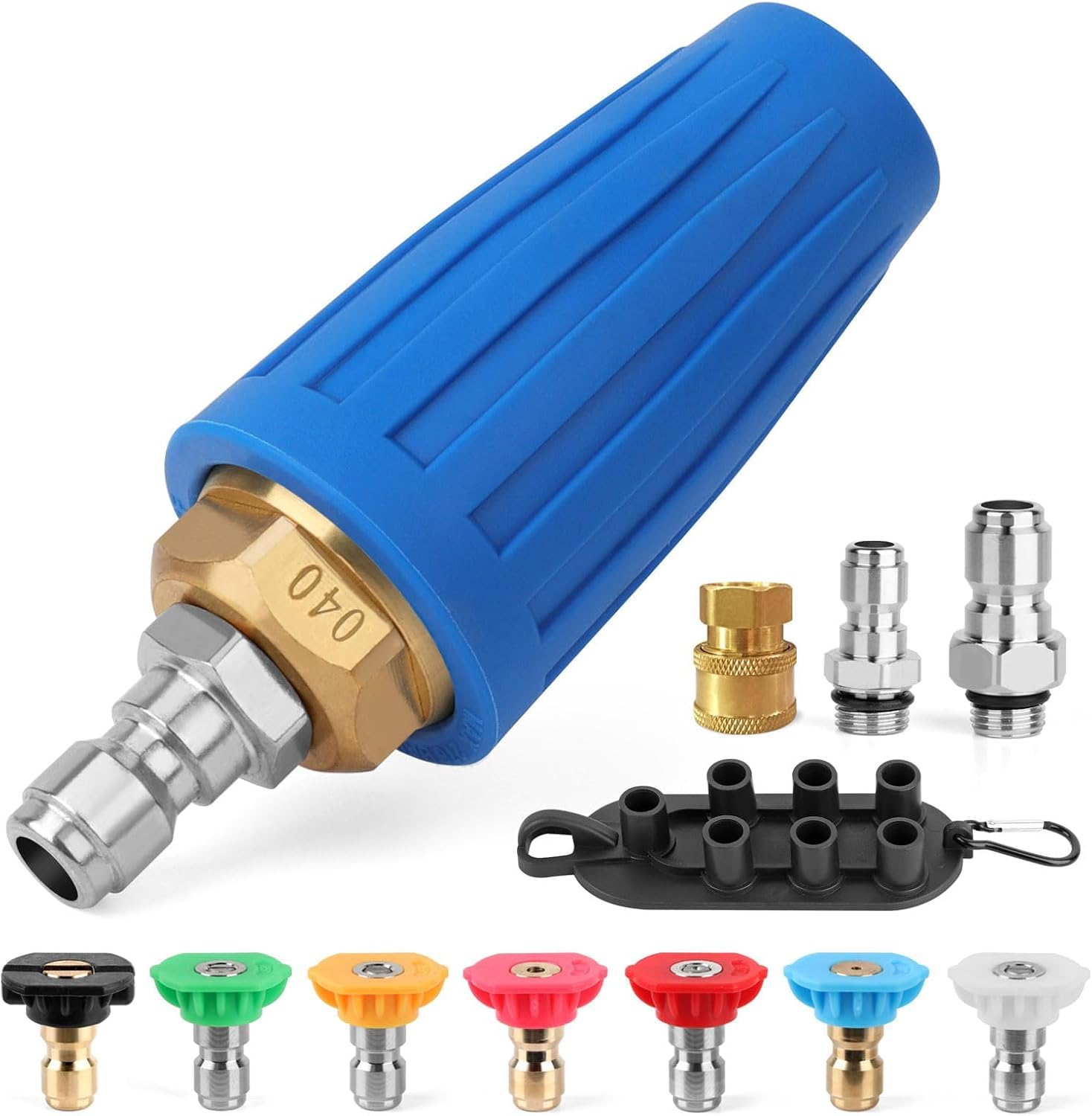 Turbo Nozzle Pressure Washer, 4000 PSI Rotating Power Washer Nozzles Max 5000 PSI with 1/4&rdquo; and 3/8&rdquo; Quick Connect, 7 Pressure Washer Accessories for Concrete, Brick, Driveway, Patio(4.0 GPM)