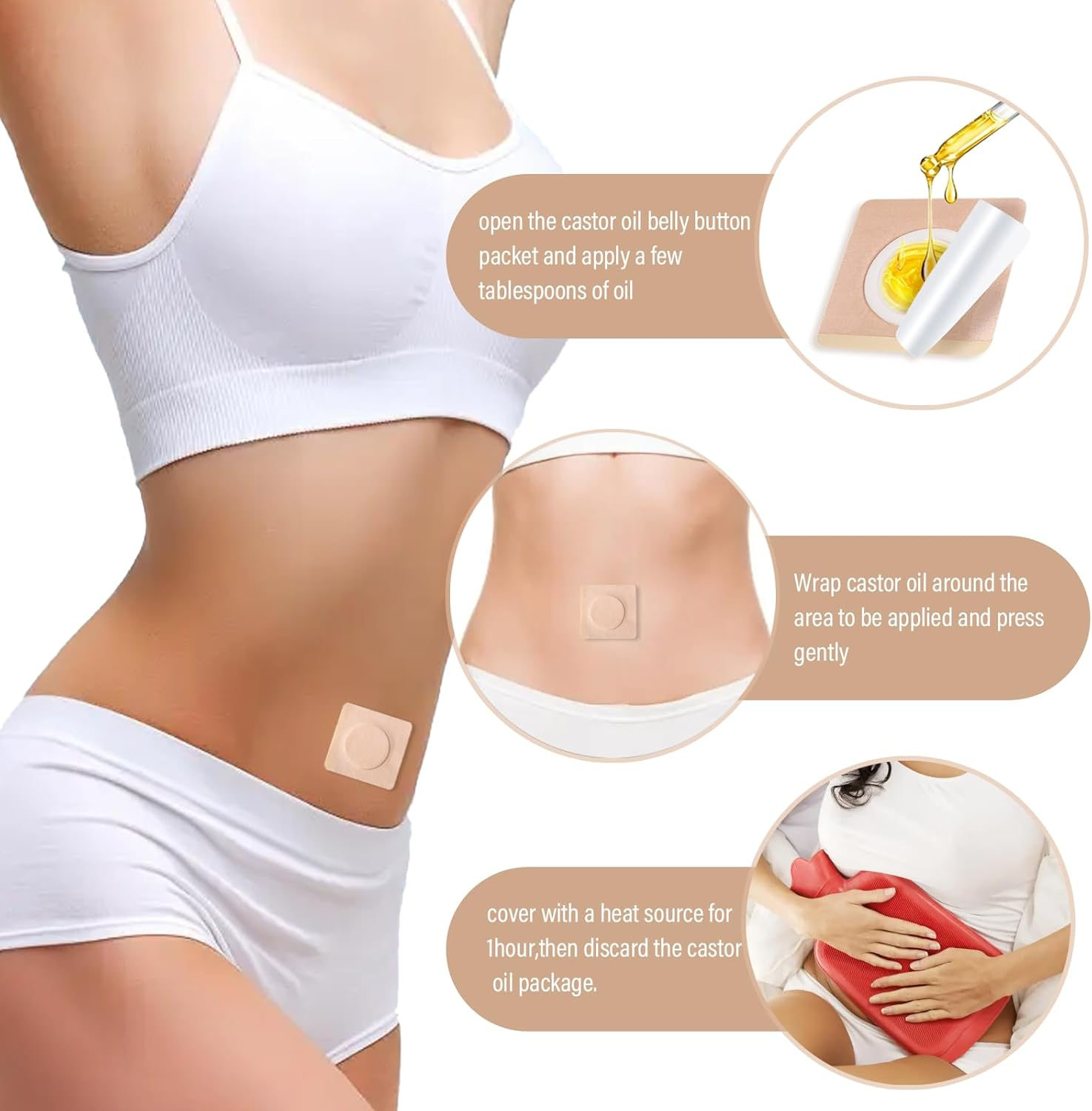 100Pcs Castor Oil Patches, Breathable Non - Woven for Women, Portable 6Cm/2.36In Multi-Layer Anti-Leak Strong Adhesion Castor Oil Pack image number 4