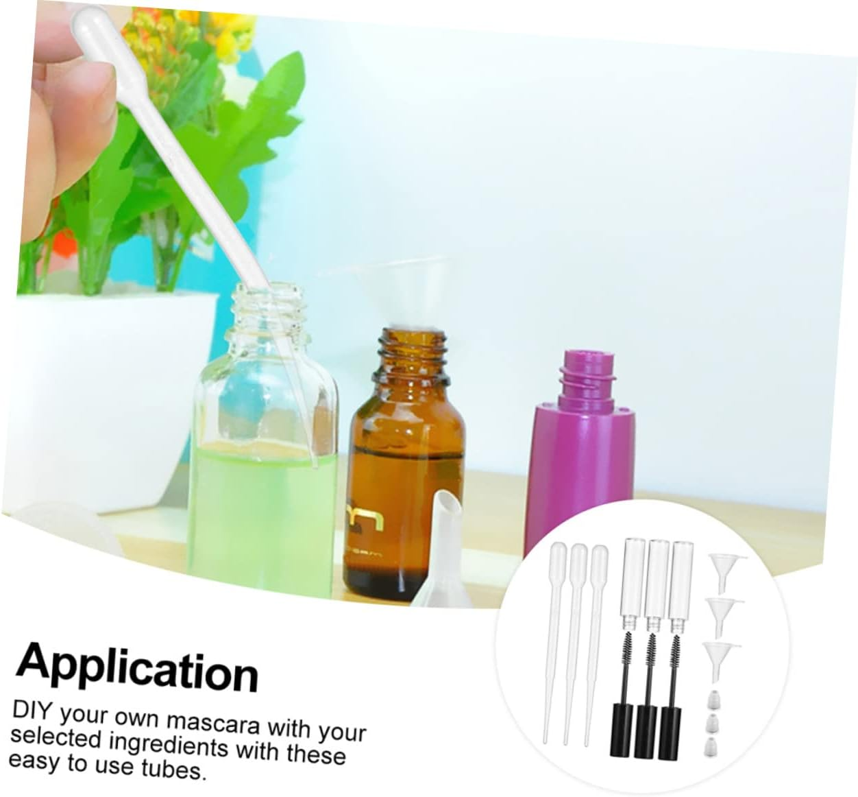 MERRYHAPY 2 Sets 10Ml Refillable Glass Bottles Mascara Tubes and Funnels for Travel Outdoor Essential Oils and Perfumes Sample Containers image number 3