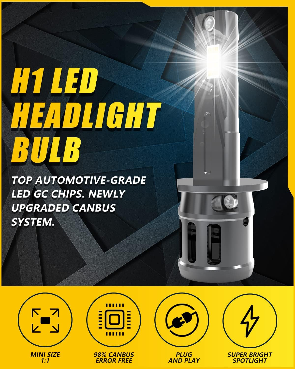 KATUR H1 LED Headlight Bulbs, 400% Brightness 16000LM 6000K Xenon White 1:1 Mini Size All-In-One Conversion Kit Non-Polarity No Adapter Required Plug and Play H1 LED Fog Light Bulb, Pack of 2 image number 6