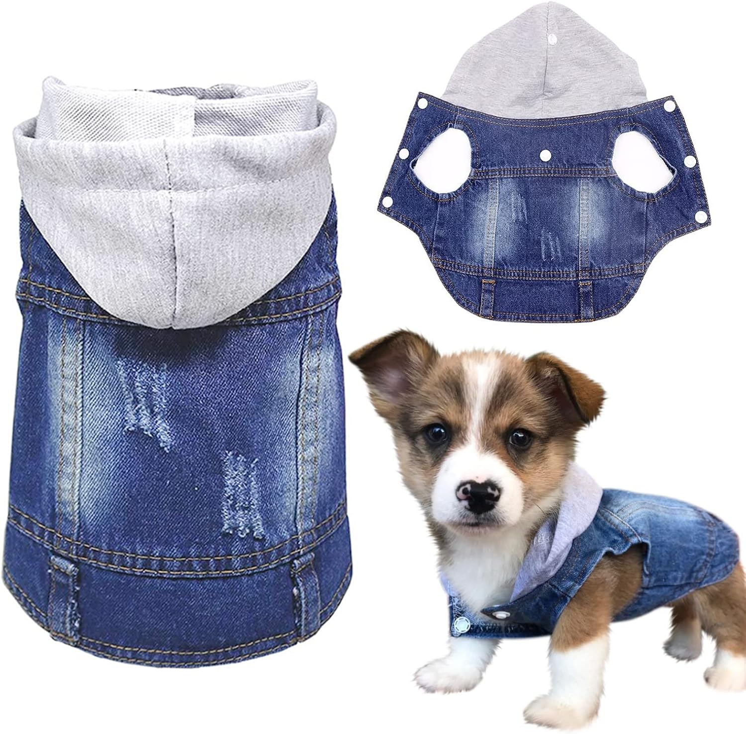 SILD Pet Clothes Dog Jeans Jacket Puppy Cat Clothes Dog Hoodies Cool Coat Dog Clothes for Small Medium Dogs (Xxl,White Hat)