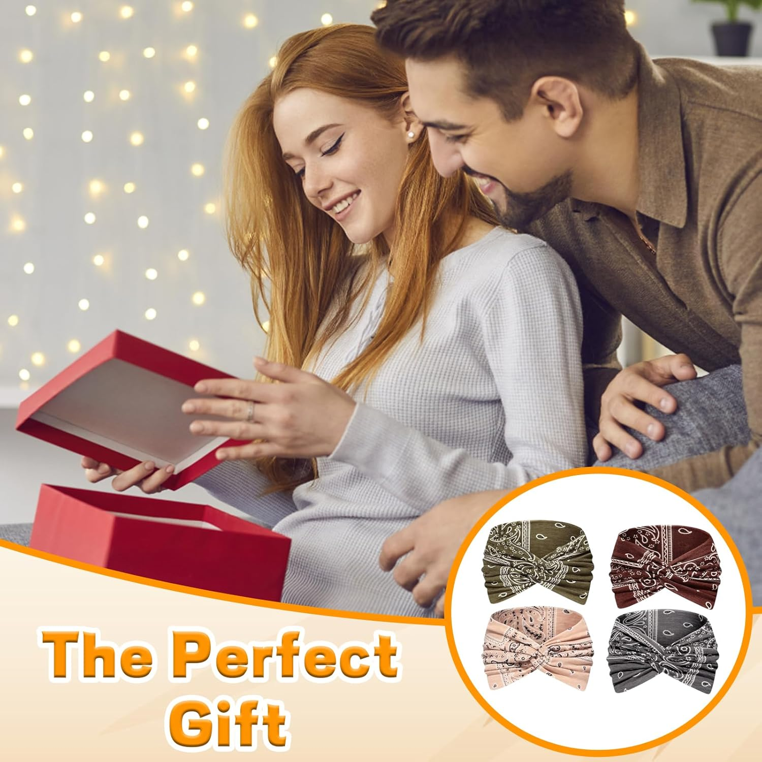 Pack of 4 Women'S Summer Headscarves - 7 Inch Extra Wide Hair Bands Thin Hair Band Women'S Elastic Headscarf Soft Boho Multicoloured Headband for Yoga, Cosmetics, Sports & Hair Accessories Summer