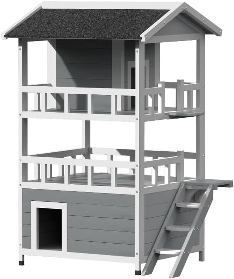 I.Pet 3-Tier Rabbit Hutch Wooden Cat House Cage, Chicken Coop Shelter Outdoor Small Animal Dog Pet Houses Kennel Enclosure Indoor Condo Guinea Pig Kitty, with Roof Weatherproof 2 Escape Doors image number 2