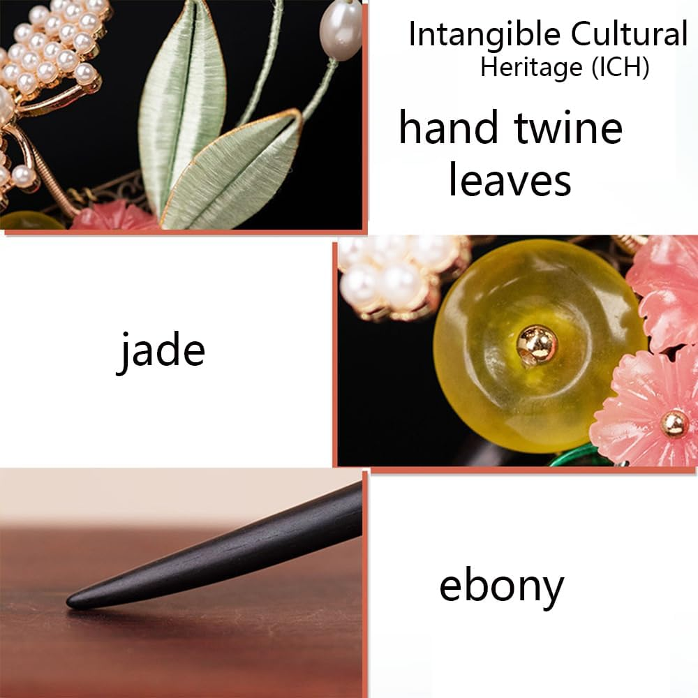 Hair Chopsticks for Women，Wooden Chinese Hair Sticks with Stone，Ebony Hair Accessories，Handmade (I) - 5Pcs Set image number 5