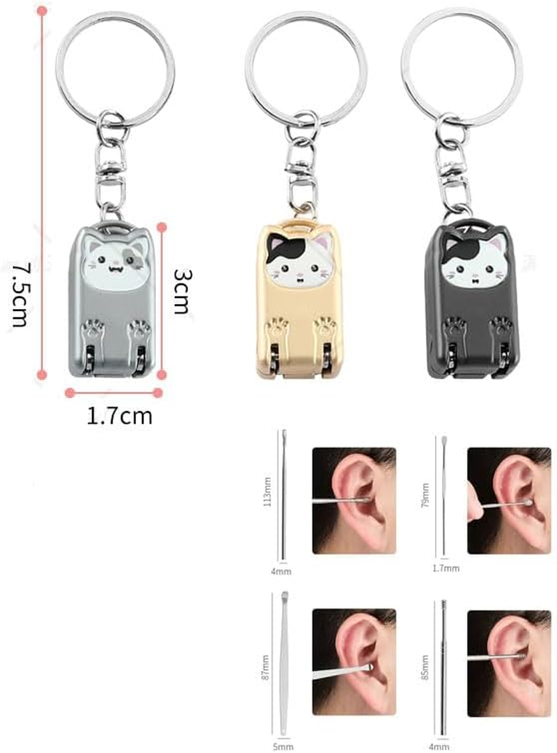 Mini Nail Clippers Keychain, Cute Cat Nail Clipper, Compact Pocket Folding Nail Cutter Keyring，Portable Travel Nail Clippers for Purse & Keyring with Ear Wax Removal Tool (Golden) - Silvery image number 5