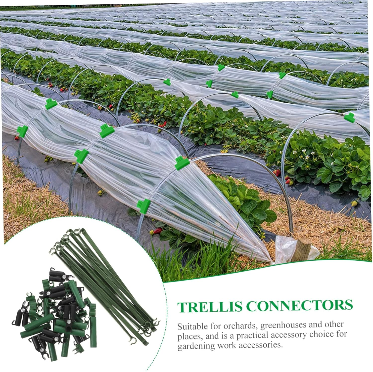 INOOMP Garden Trellis Connectors and Plastic Buckle for Plant Supports, 50Pcs Set with 11Mm Adjustable Fixing Connectors, Plastic-Coated Garden Stakes for Outdoor Trellis and Fence image number 1
