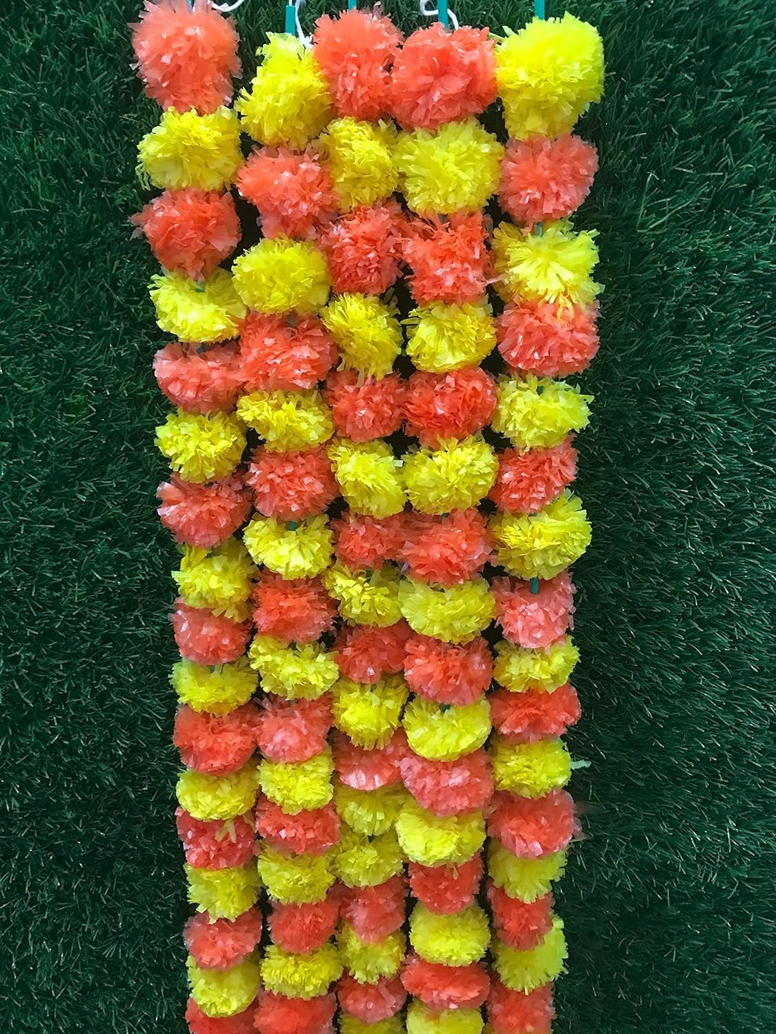 Artificial Flower Marigold Flower Garland 5 String Party Genda Phool Mala 5 Feet Long Each String for Home Decoration Diwali Dark Orange & Yellow image number 2