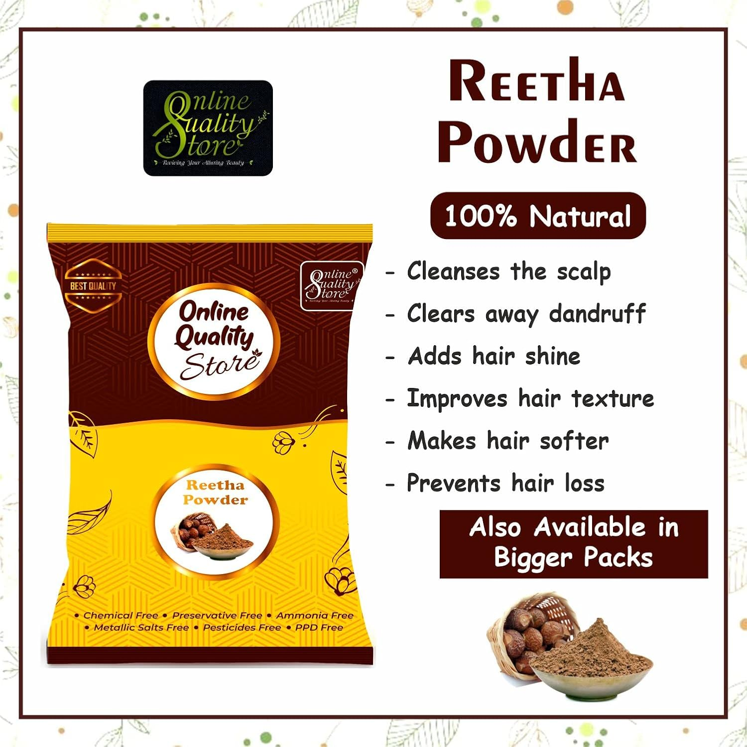 Online Quality Store Amla(175 Grams) Reetha(175 Grams) Shikakai(175 Grams) Multani Mitti(200 Grams) and Alovera Powder(175 Grams) for Hair in Separate Packaging (Total :- 900 Grams) - Offer of the Day image number 3