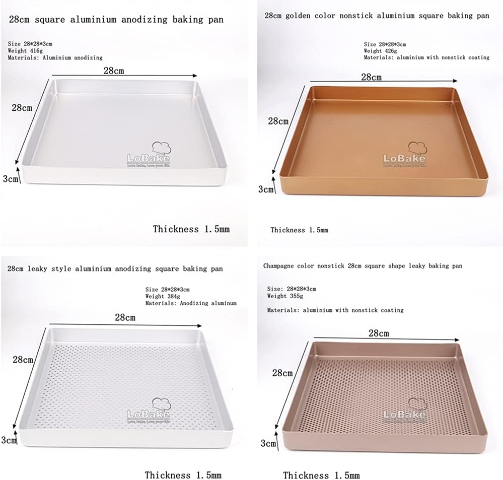 Lobake 28Cm Square Aluminium Alloy Nonstick Coating Leaky Baking Pan Biscuit Cookie Holder Bakery Oven Tray Steaming Tools DIY Bakeware (Aluminium Plain) - Aluminium Leaky image number 2