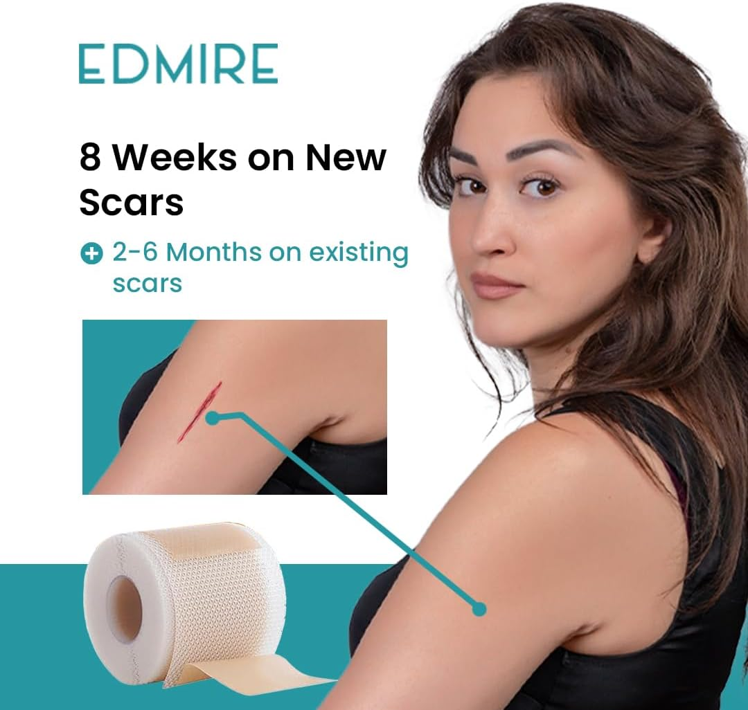 Edmire Silicone Scar Tape &ndash; Soft Reusable Scar Sheets for Surgical Scars, C-Section, Keloid & Burn Marks &ndash; Gentle, Breathable & Waterproof Scar Strips (1.6&rdquo; &times; 60&rdquo; Roll &ndash; 1.5 M, Skin Tone) image number 5