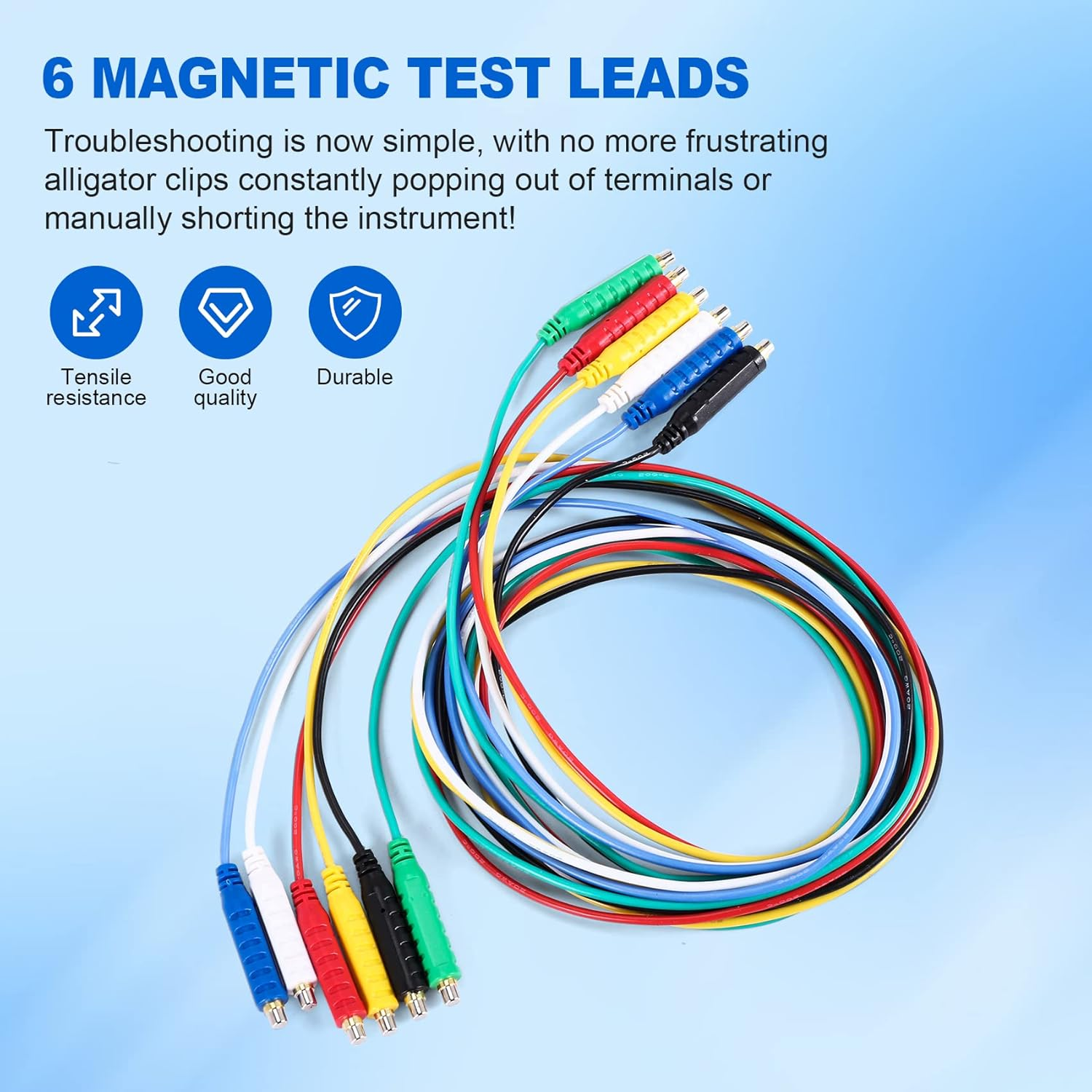 Elqater 6PCS Magnetic Test Leads Silicone Soft Flexible Jumper Test Wires 3.3FT 20AWG 30V AC 5A Compatible with Thermostats, Control Panels, Sensors, Switches, Alarm Panels image number 4