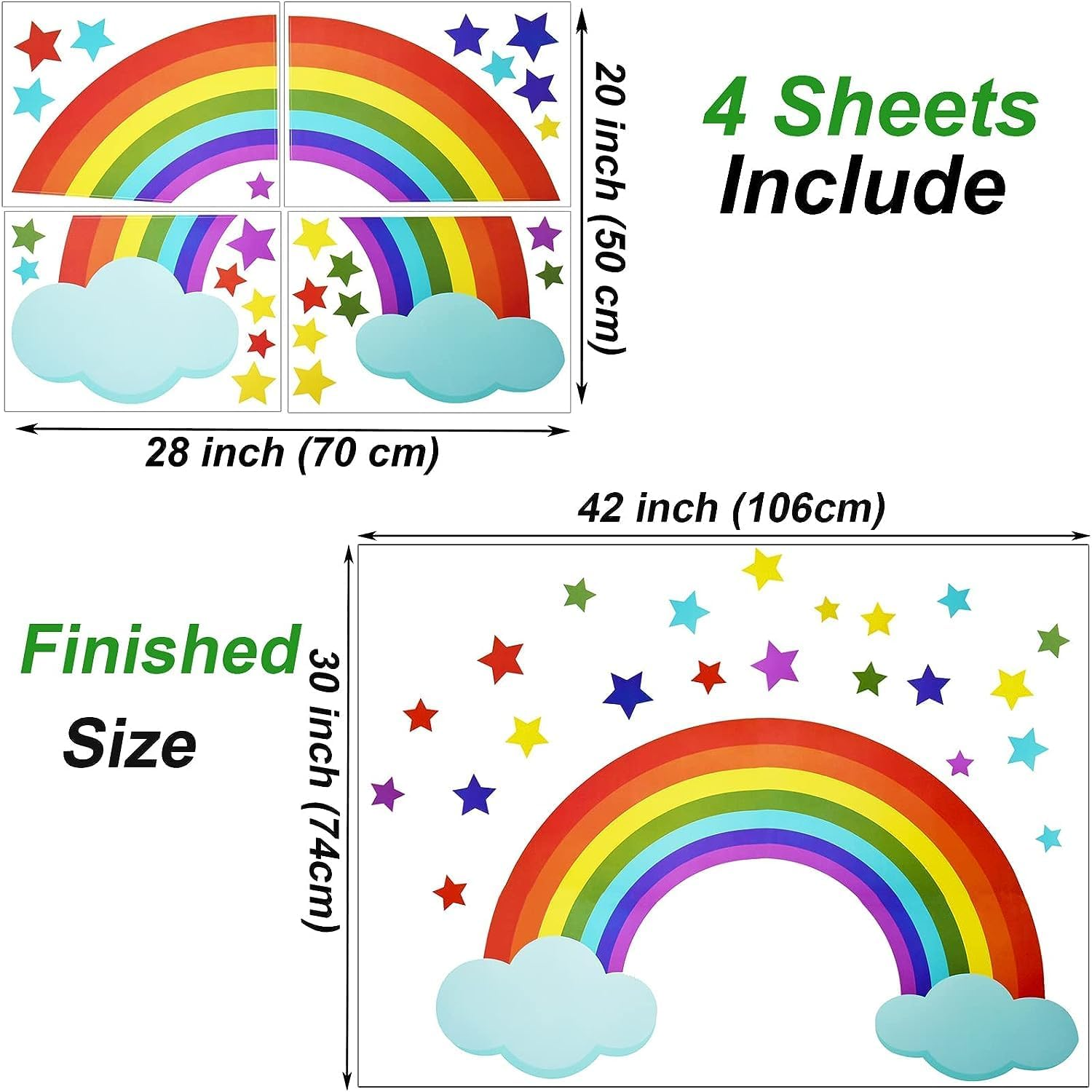 Maydahui Rainbow Cloud Wall Decal Colorful Stars Wall Vinyl Sticker (30 X 42 Inch) Removable Peel and Stick Art Mural Decor for Baby Kids Bedroom Nursery Playroom Girl&rsquo;S Room image number 3