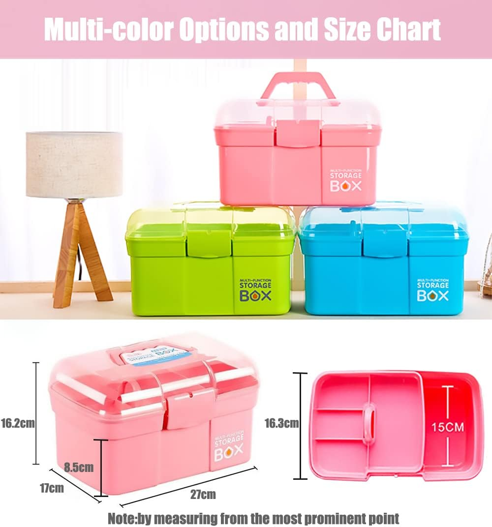 FOREVERIE Clear Plastic Medium Sewing Box Organiser with a Removable Tray, Arts & Crafts Supplies Storage Box, Portable Handled Makeup Box, Multipurpose Plastic Storage Containers (Pink) image number 4