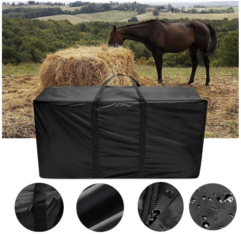THJOPOKEEL Hay Bale Storage Bag, Extra Large Tote Hay Bale Carry Bag, Foldable Portable Horse and Livestock Hay Bags with Zipper Waterproof, Black image number 2