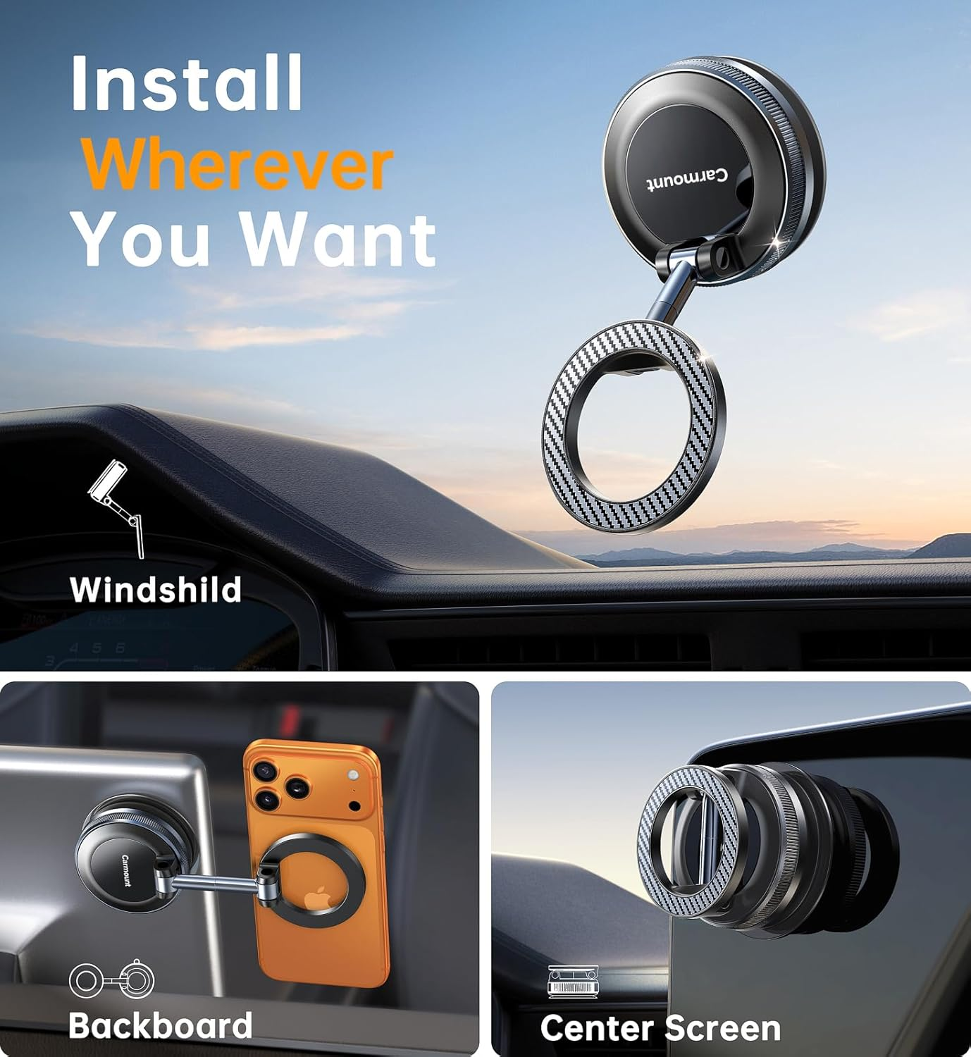 For Magsafe Car Mount【90Lbs Strongest Suction & 2800Gf Magnetic】 Suction Cup Phone Mount Dashboard & Windshield, Universal Phone Holders for Your Car for Iphone 17 16 15 14 13 Pro Max image number 5