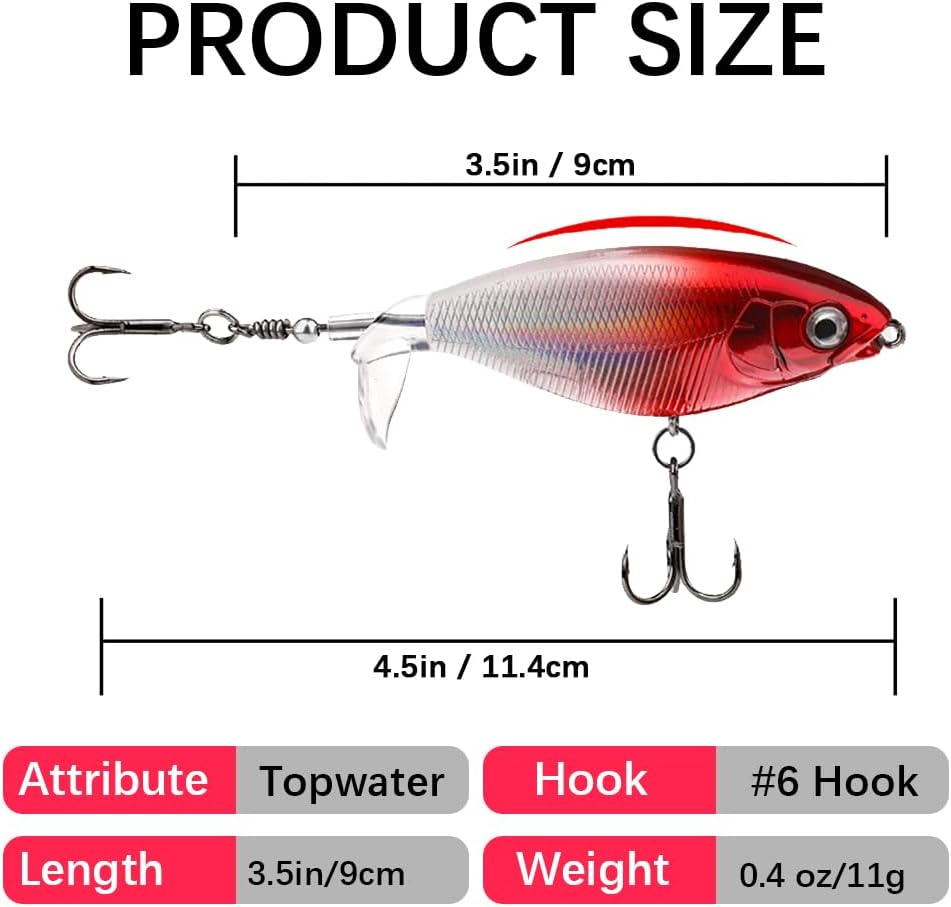 MTKZKAF Top Water Fishing Lures Whopper Popper Fishing Lure for Bass Topwater 3D Eyes Bait with Propeller Tail for Catfish,Pike Perch, Floating Pencil Bass Freshwater or Saltwater - Pinkmulticolor image number 2