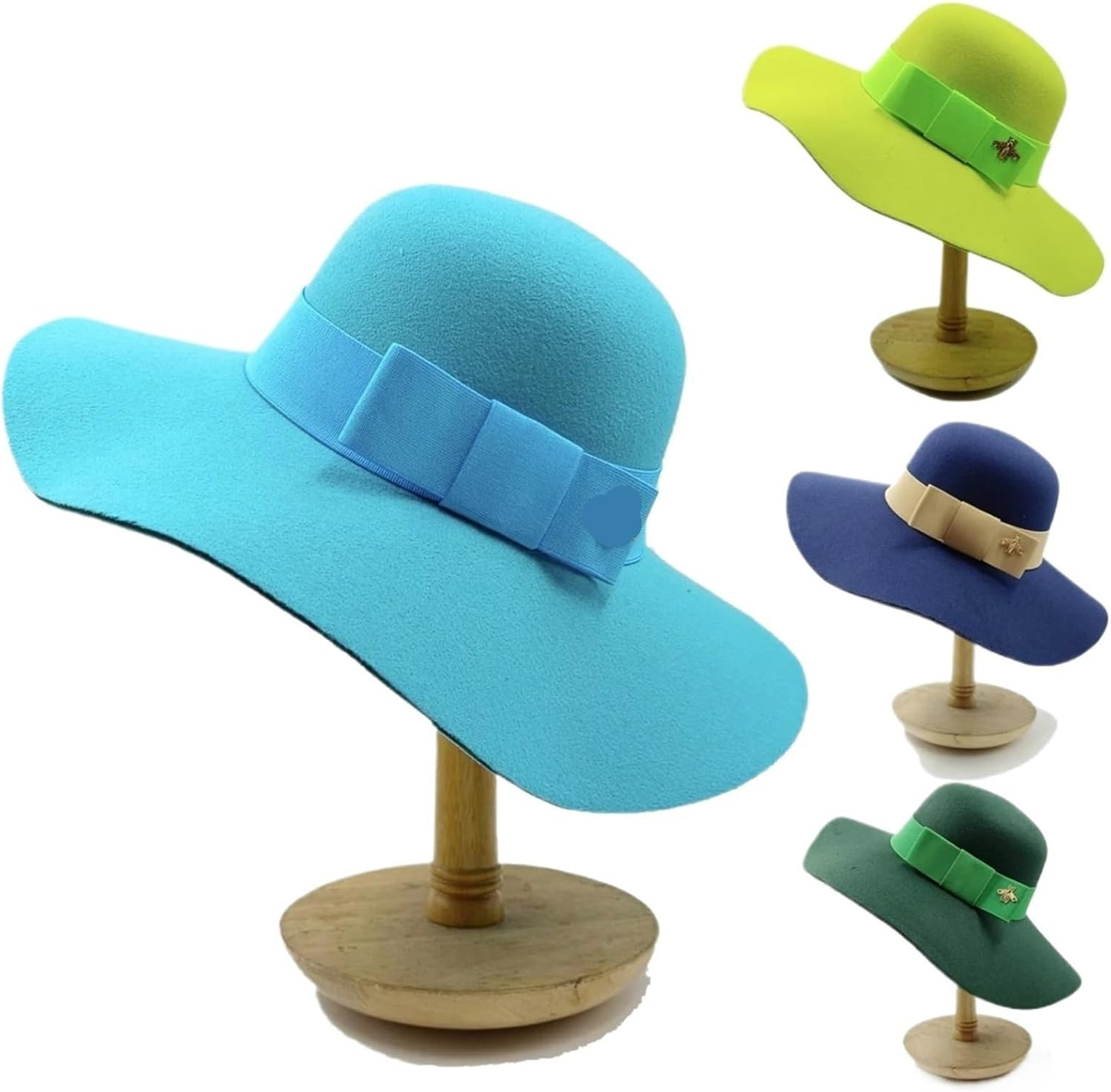 Vintage Style Wide Brim Fedora Hat for Women - Soft Felt Bowler Design with Floppy Brim for All Seasons - Blue image number 2