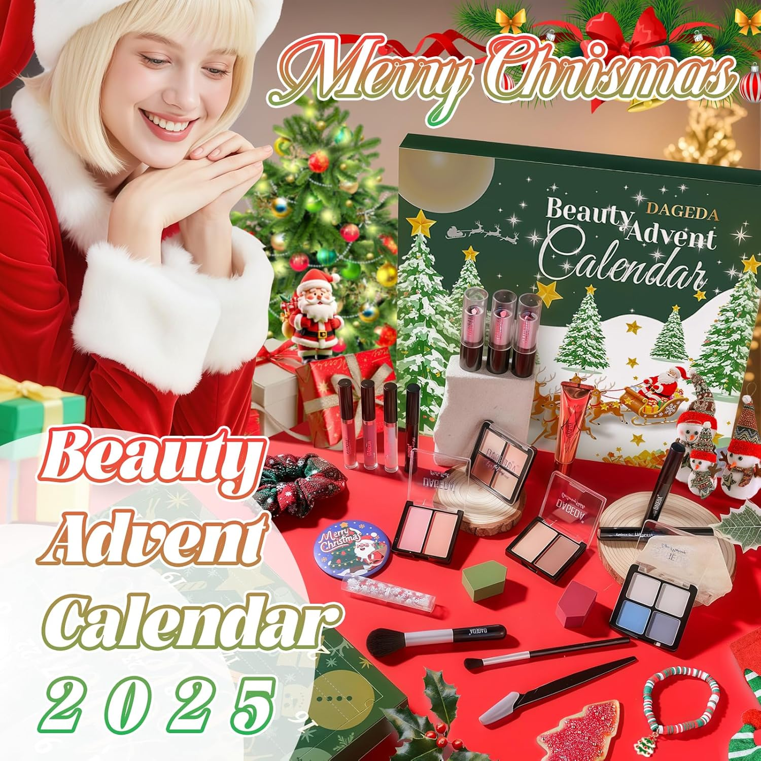 DAGEDA Beauty Advent Calendar 2025,24 Days Christmas Makeup Gifts for Women,Contains Beauty Makeup Kit, Xmas Clothes Accessories, 24 Surprise Christmas Countdown Festival Gifts Set for Women Girls image number 4