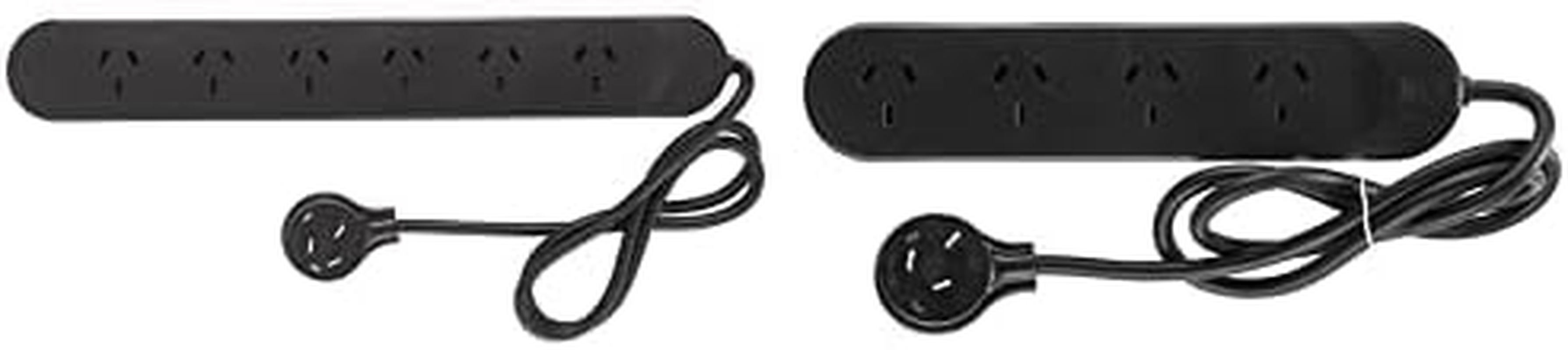 HPM 6 Outlet Surge Protected Powerboard Black + Standard 4 Outlet Powerboard Black