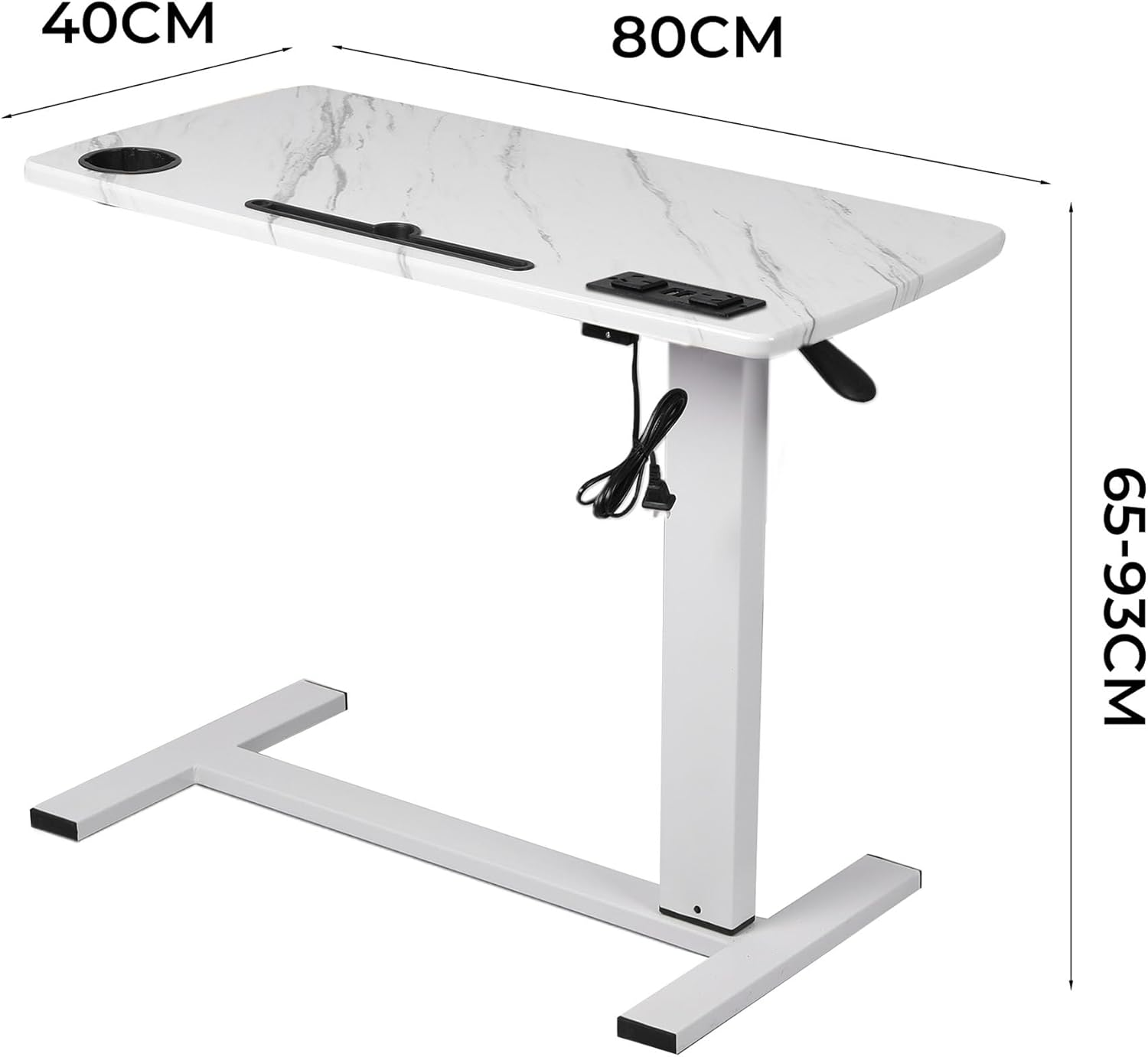 LEVEDE Mobile Standing Desk with USB Charge, Rolling Laptop Cart Height Adjustable, Gas Lift Bedside Table, Sit to Stand Computer Desk with Hidden Wheels Overbed Table for Home,Office,Medical (White) - Model A-Brown With Usb Charge image number 7