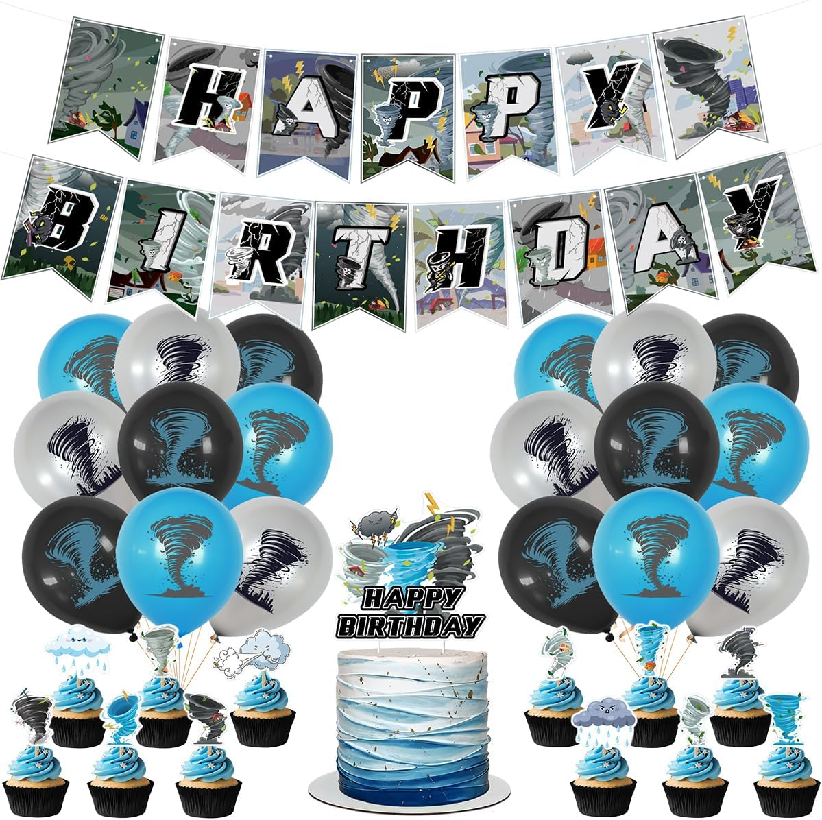 Tornado Party Decorations,Tornado Birthday Party Supplies Includes Birthday Banner, Cake Topper, Balloons ,Suitable for Tornado Themed Party Decorations image number 4