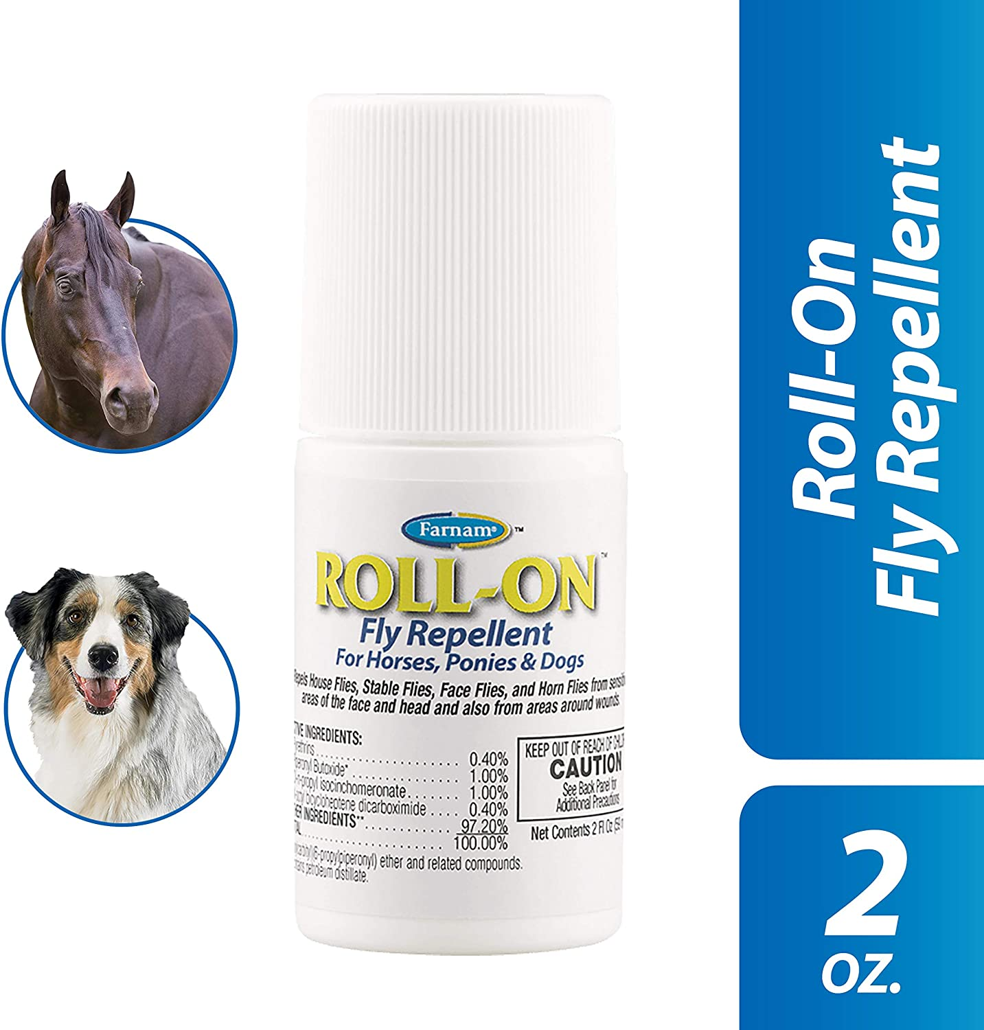 Farnam Roll-On Fly Repellent | for Horses, Ponies and Dogs | 2 Oz