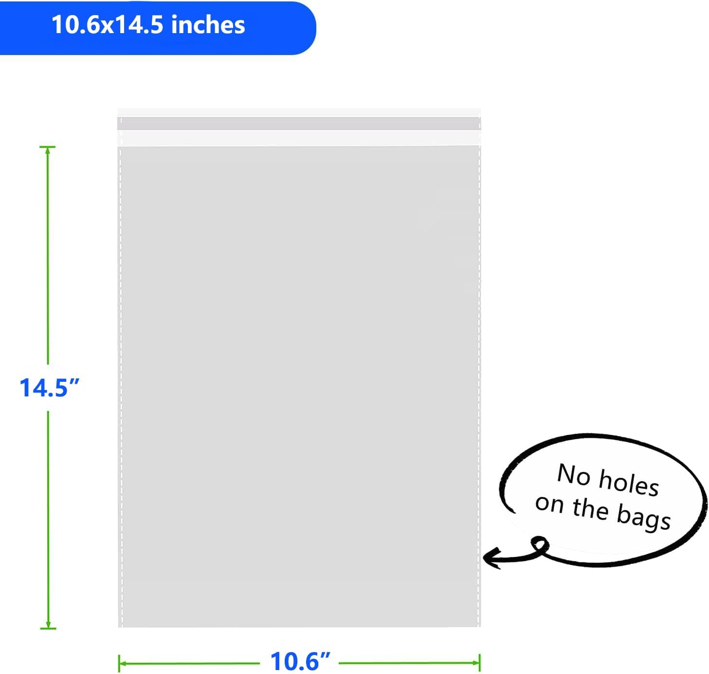 100PCS Thick Clear Plastic Cellophane T-Shirt Packaging Bags with Clothing Size Stickers, Tee Shirt Packing Wrapping Clothes Bags, Resealable Self Seal Adhesive Apparel Bags (10.6X 14.5 Inch) image number 2