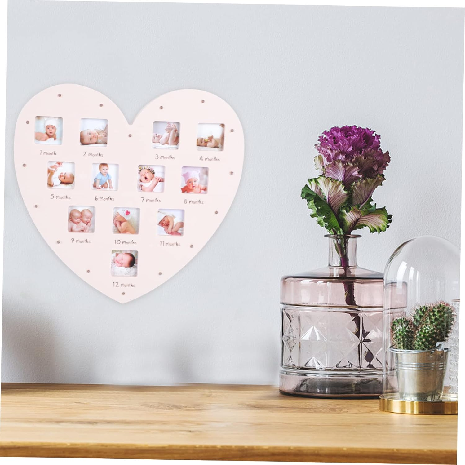 Growth Record Photo Frame Heart Shape Light Year Picture Frame for Month Milestone Desktop Ornament image number 5