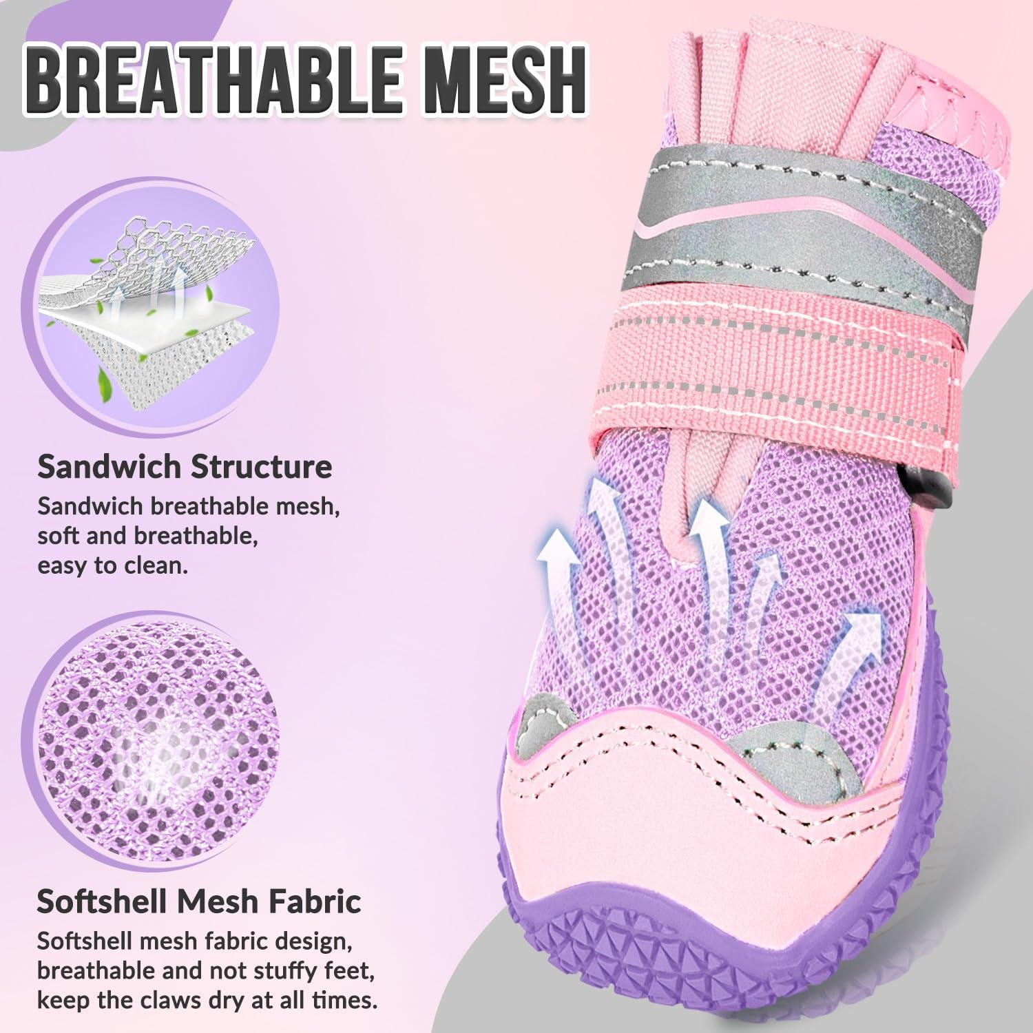 Slowton Dog Boots, Breathable Dog Paw Protector, Dual Adjustable & Washable Non-Slip Puppy Shoes with Reflective Strip for Injured Paws, Comfortable Walking Boots for Small Medium Large Puppy image number 6